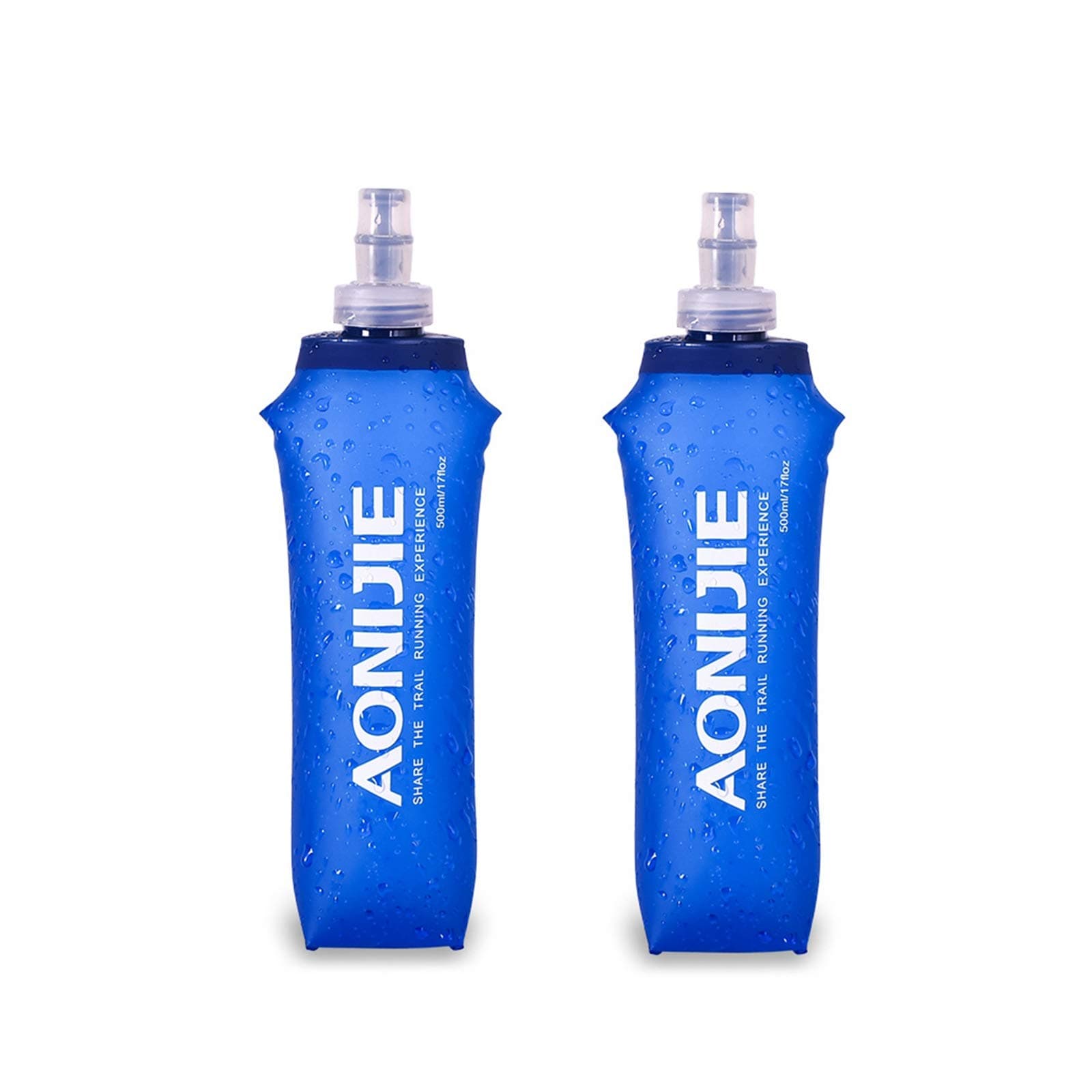 2 Pack Soft Water Bottle, TPU Collapsible Flask Foldable Bottles for Hydration Pack, BPA-Free, for Running Hiking Cycling Climbing (2 Pcs - 500ml)