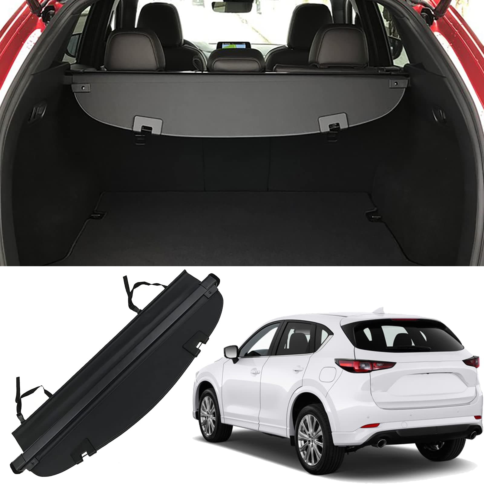 Cargo Cover Compatible for 2017-2023 Mazda CX-5 Trunk Retractable Cargo Shade Cover Shield Black(Updated Version)