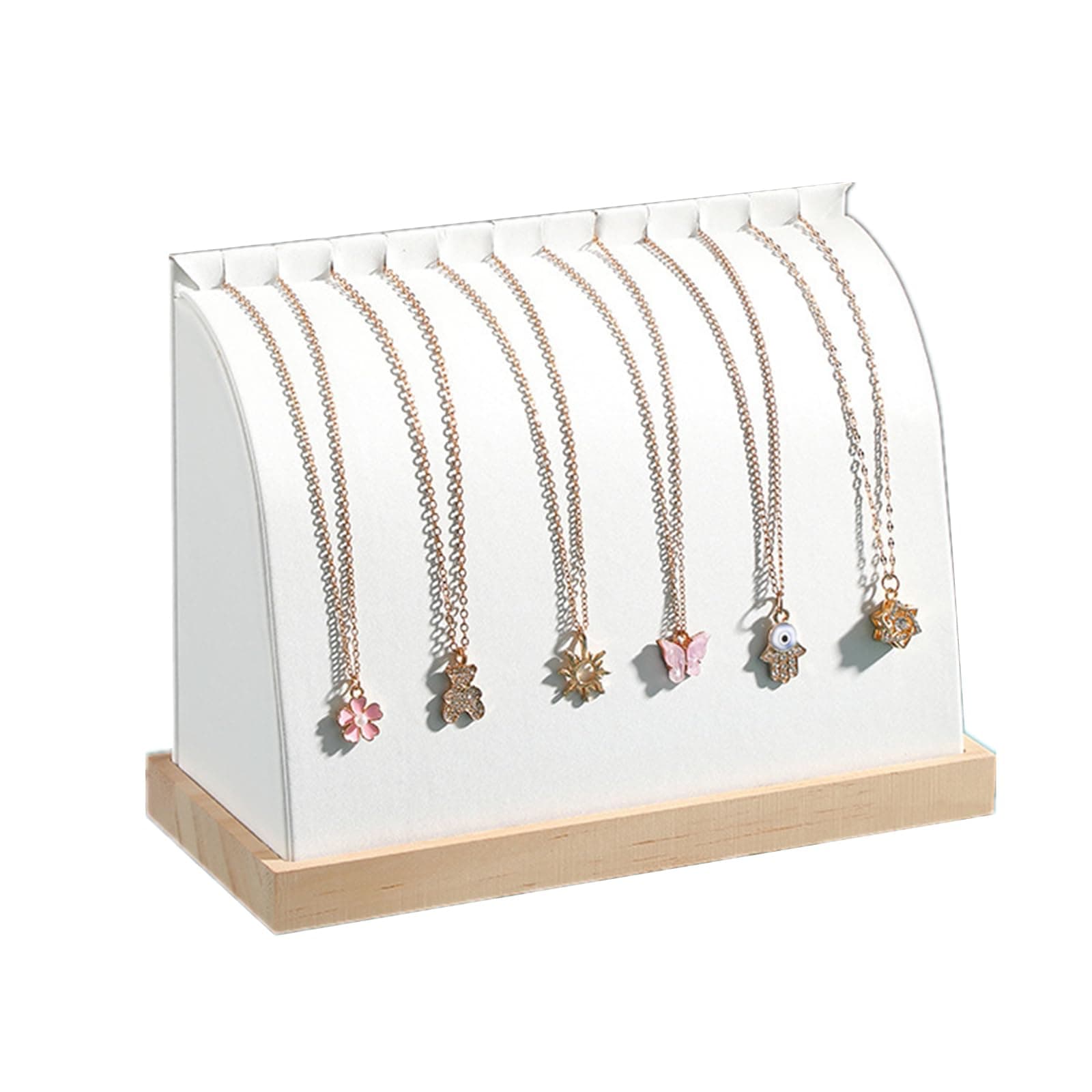 TANG SONG Bamboo Leather Soft Mat Multiple Flat Necklace Display Stand Necklace Bracelets Chains Organizer Holder for Home (White)