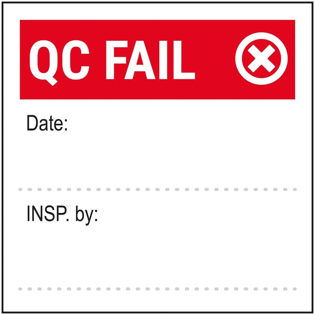 V Safety QC Fail Write On Red Sticker - 51x51mm (Roll of 250)