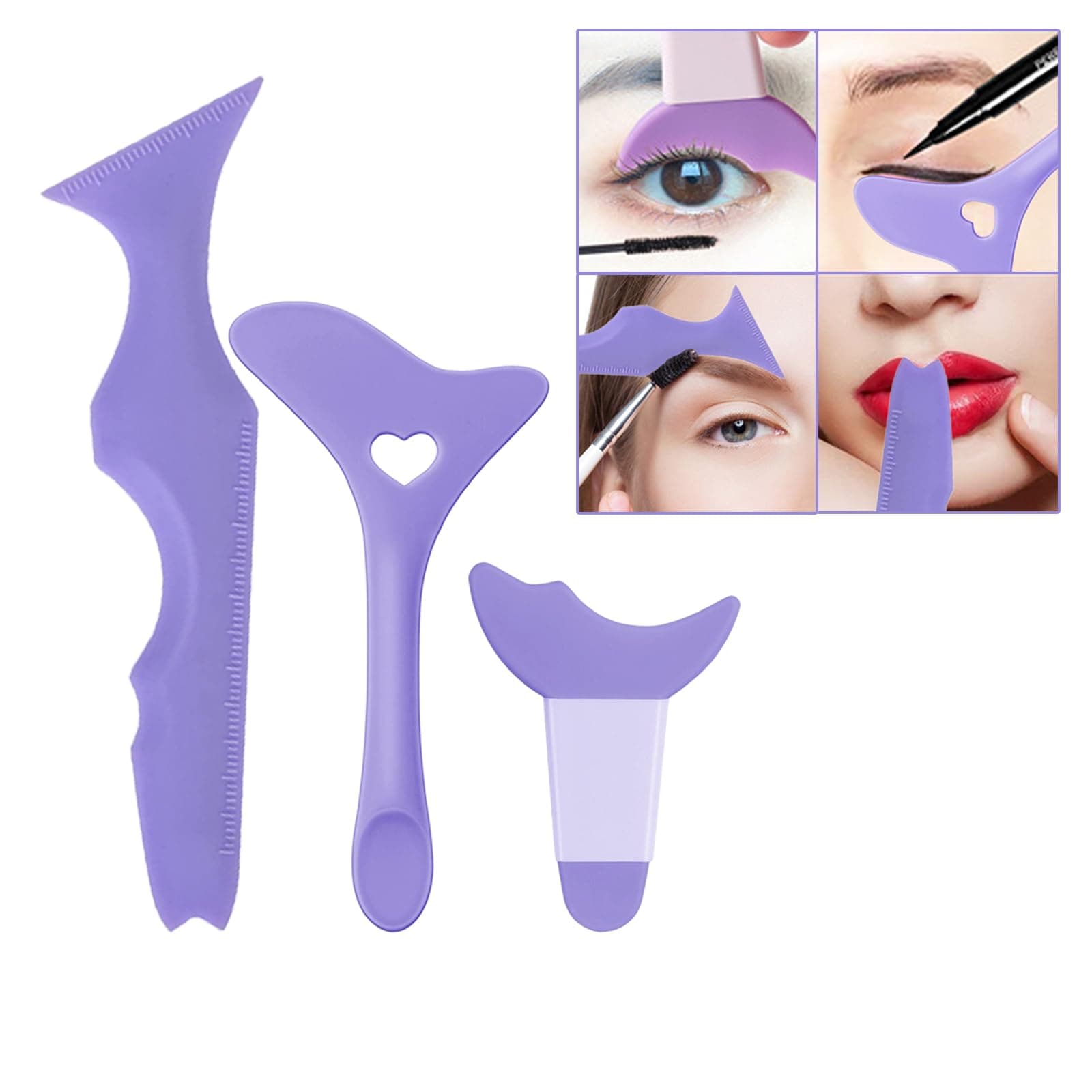 3pcs Eyeliner Stencils Mascara Shield Silicone Applicator Multifunctional Makeup Guide Wing Eyeliner Tool for Beginners (Purple)