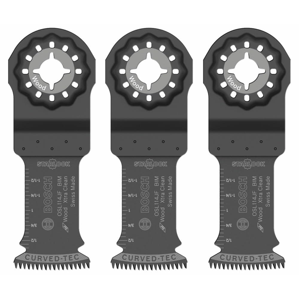 BOSCH 1-1/4 in. OSL114JF-3 Starlock Oscillating Multi-Tool Bi-Metal Blade 3-Pack - Professional Swiss-Made Precision, 3D Interface Design, Universal Tool Compatibility for Clean Cuts in Hard Wood