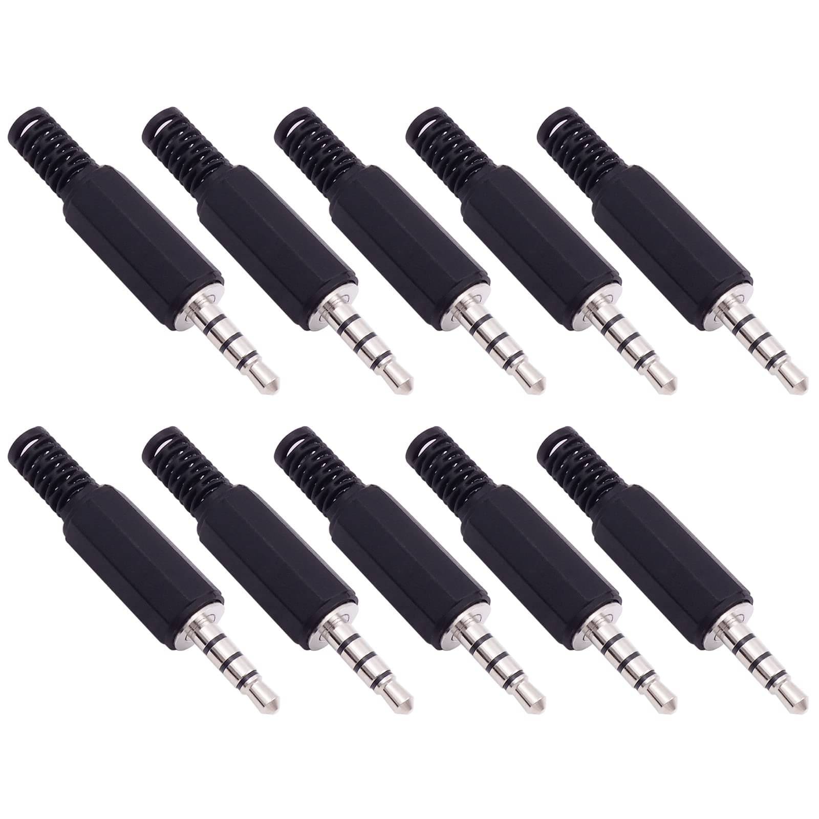 Fancasee 10-Pack 3.5mm 1/8" Replacement Repair Jack TRRS Stereo Male Plug Adapter 3.5mm Solder Type DIY Audio Cable Connector for Headphone Headset Earphone Microphone Speaker Cable Repair