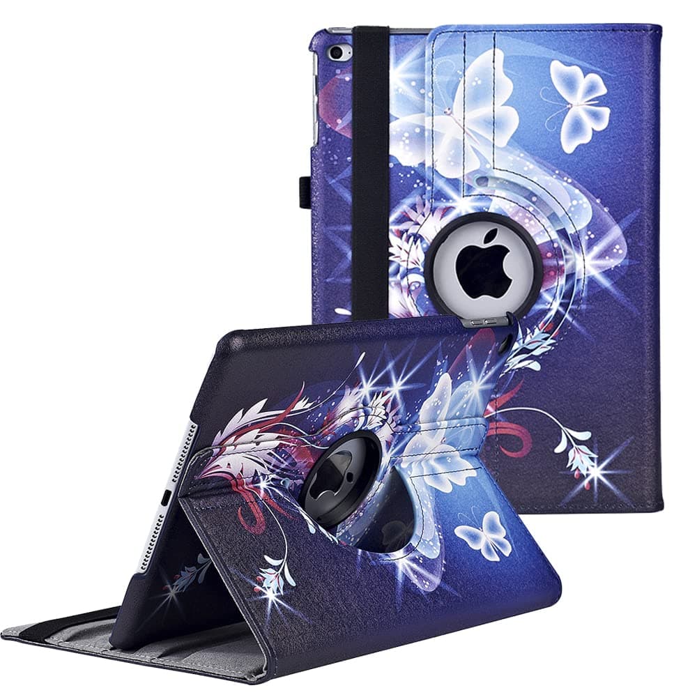 New Case for iPad 9.7 inch 2018 2017/ iPad Air 2 Case - 360 Degree Rotating Stand Protective Cover Smart Case with Auto Sleep/Wake for Apple iPad 5th/6th Generation (Magic Butterfly)