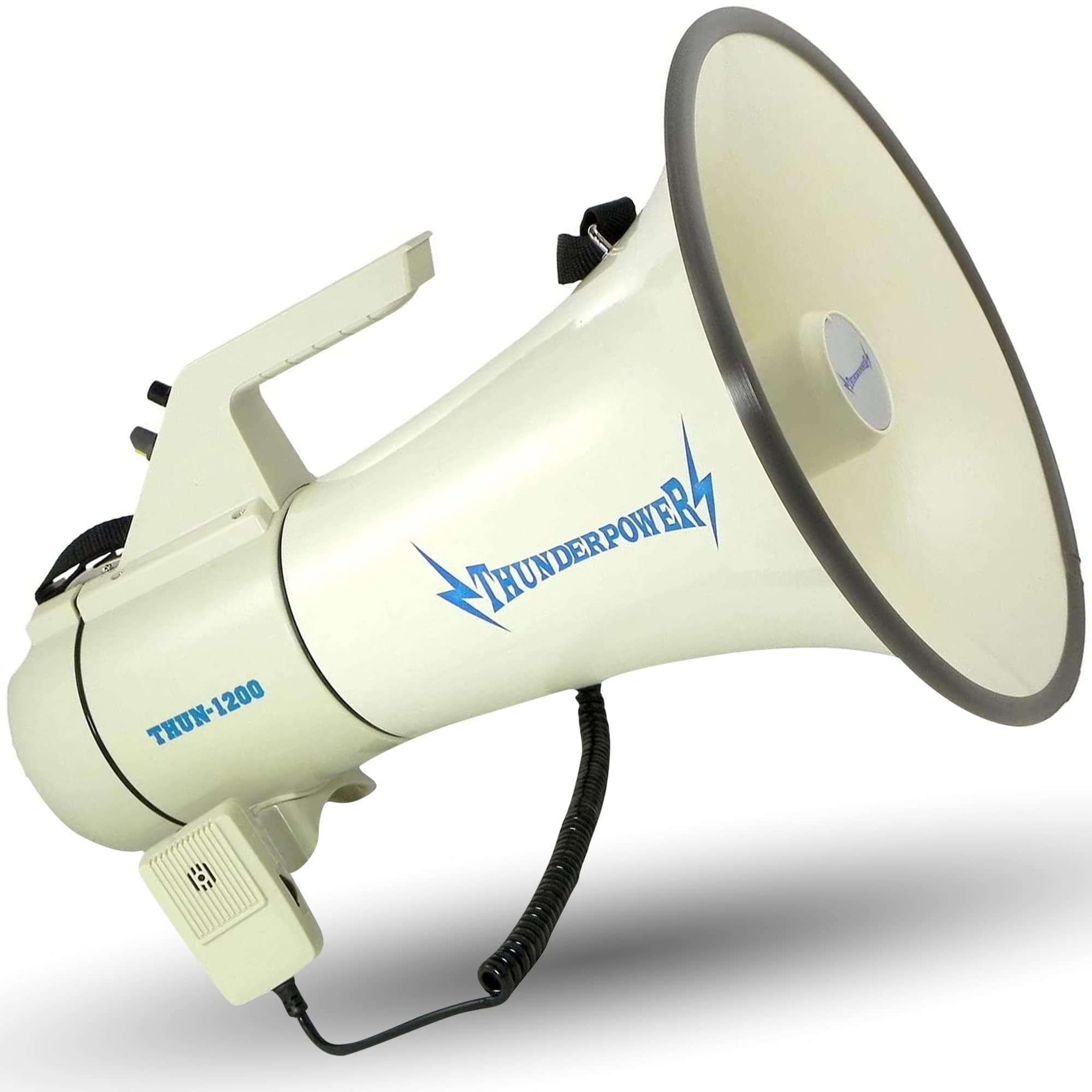 ThunderPower THUN1200 Heavy-Duty Extra-Loud Megaphone Speaker – 45 W Bullhorn Megaphone with Siren, 2,000‑Yard Range, Bell & Talk Modes - Loud Speaker Megaphones for Military and Crowd Control