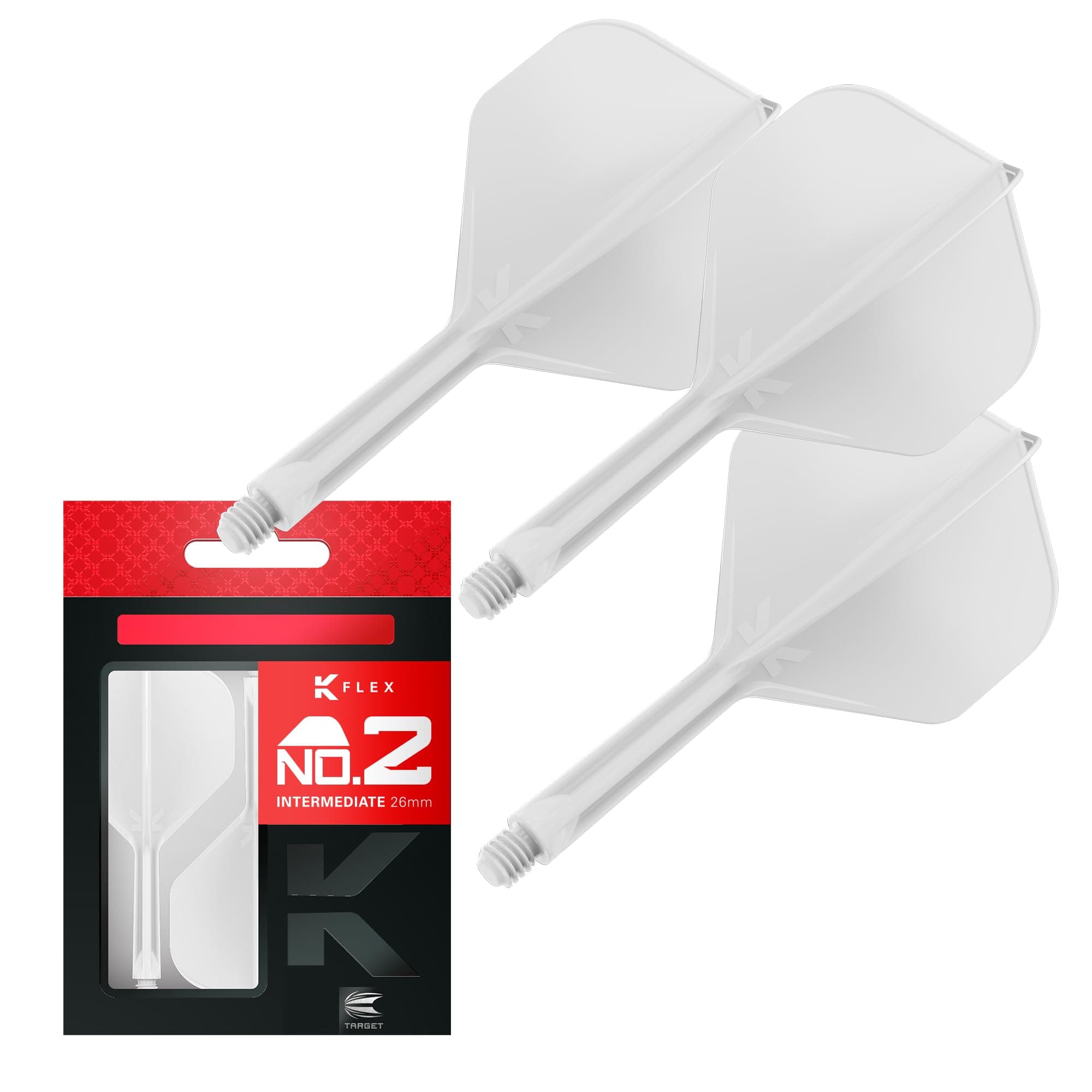 K Flex Integrated Dart Flight And Shaft, No.2 White (Intermediate) | Pack Of 3 K-Flex - No 2, Precision Moulded 2-In-1 Dart Flights And Dart Stem | Professional Dart Accessories