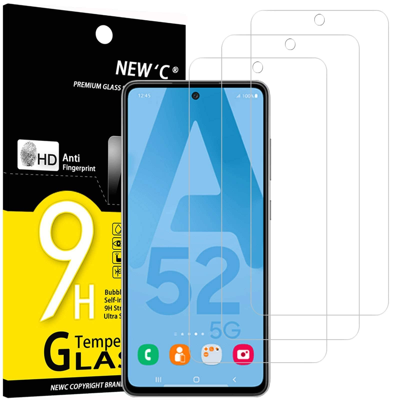 NEW'C 3 Pack Designed for Samsung Galaxy A52, A52 5G, A52S 5G Screen Protector Tempered Glass, Case Friendly Anti Scratch Bubble Free Ultra Resistant