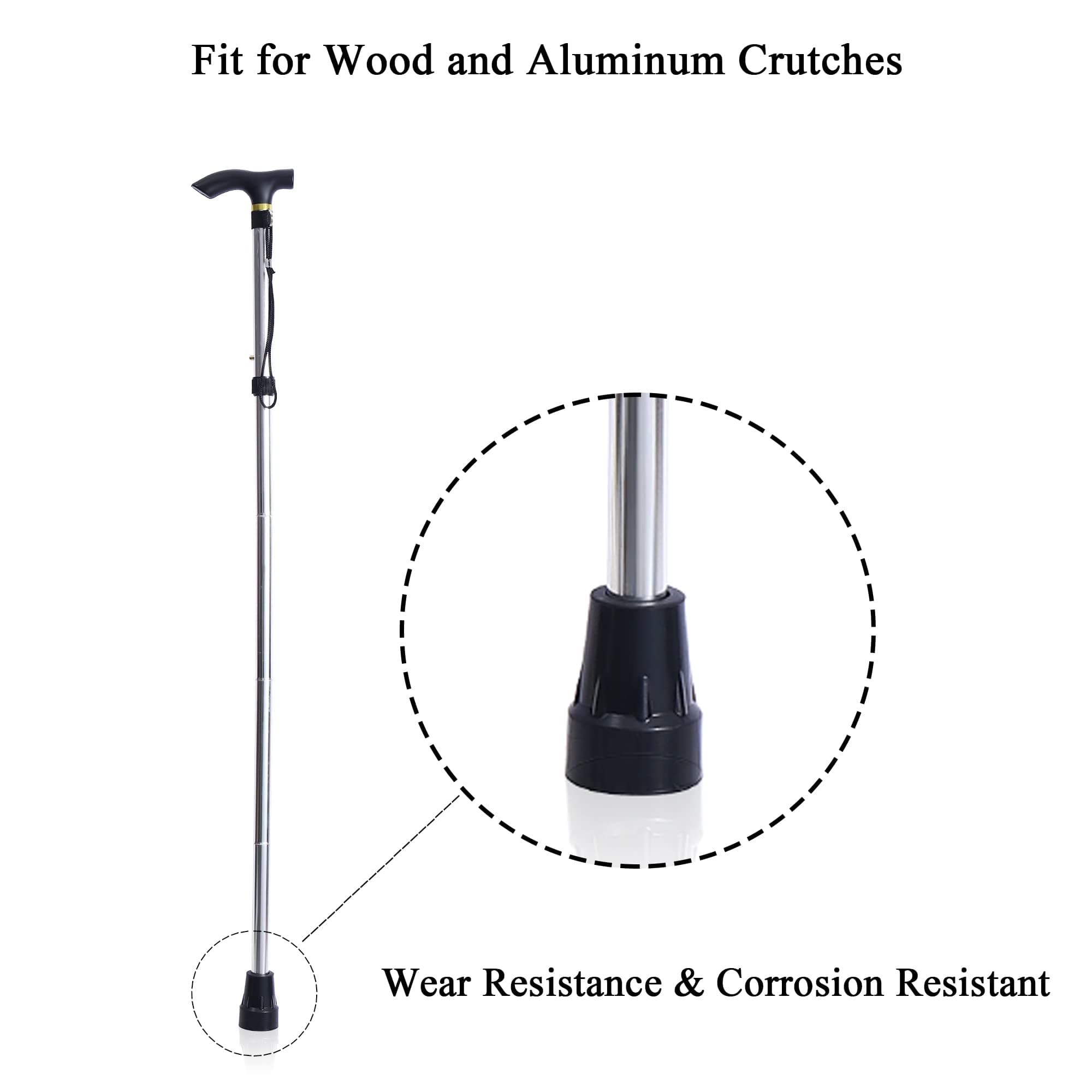 Walking Cane Tips Heavy Duty 3/4” Replacement of Black Rubber Tips (Black, 3/4")