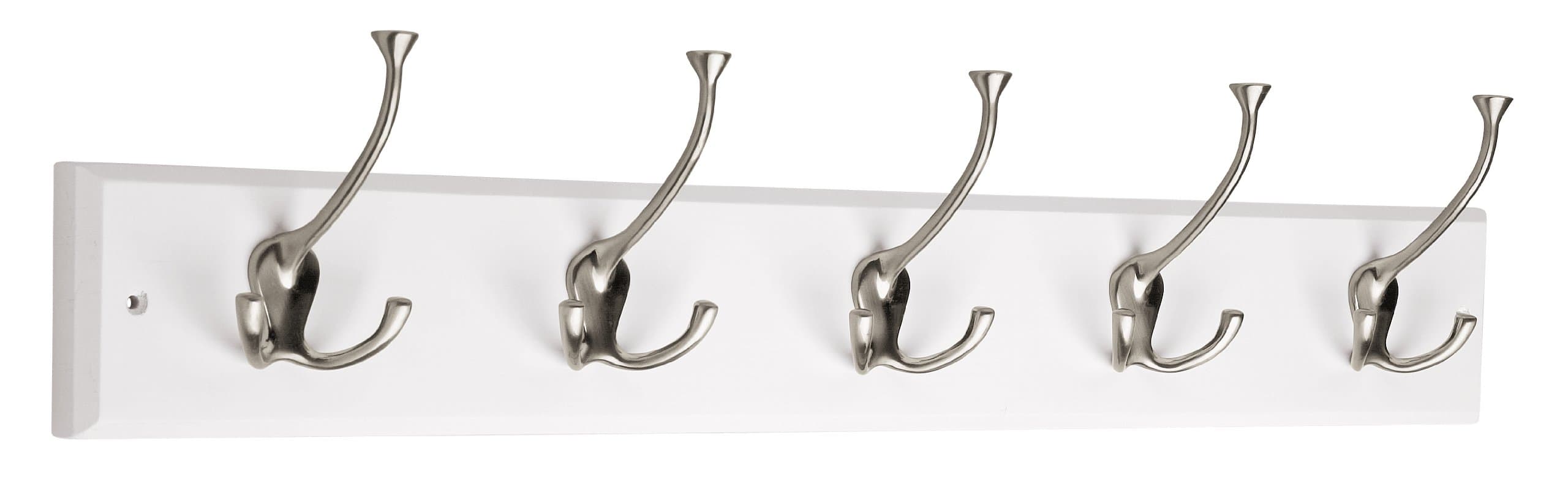 129848 Coat Rack, 27-Inch, Wall Mounted Coat Rack with 5 Decorative Hooks, Satin Nickel and White