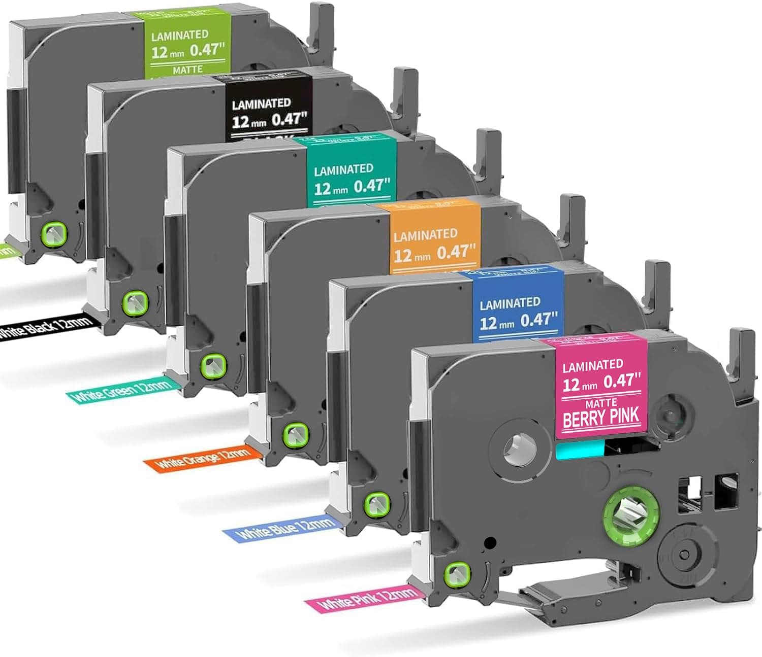 Colorty Replace for Brother P-Touch Label Maker Tape TZe 12mm 0.47 Ribbon Laminated TZ Colored Refills Compatible with Brother P Touch PT-D210 D220 H110 1000 1280 D400 Cube, 1/2" x 26.2', 6 Pack