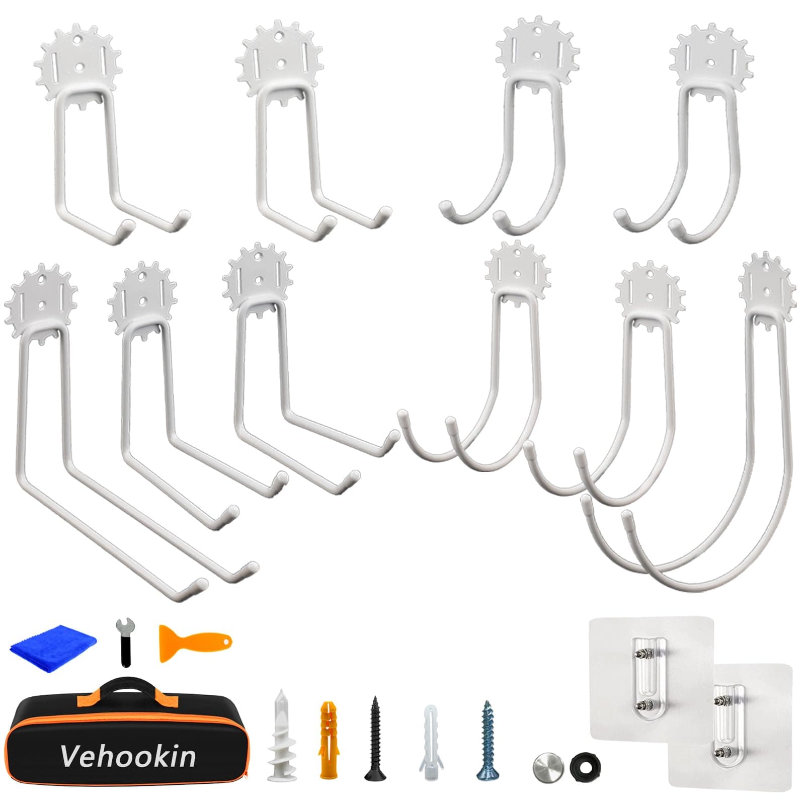 Garage Hooks 10 Pack, Heavy Duty Steel Tool Wall Storage Hooks with Anti-Slip Coating, Wall Mount Holder for Bike, Ladder and Garden Tools (Gear Hook 10 White)