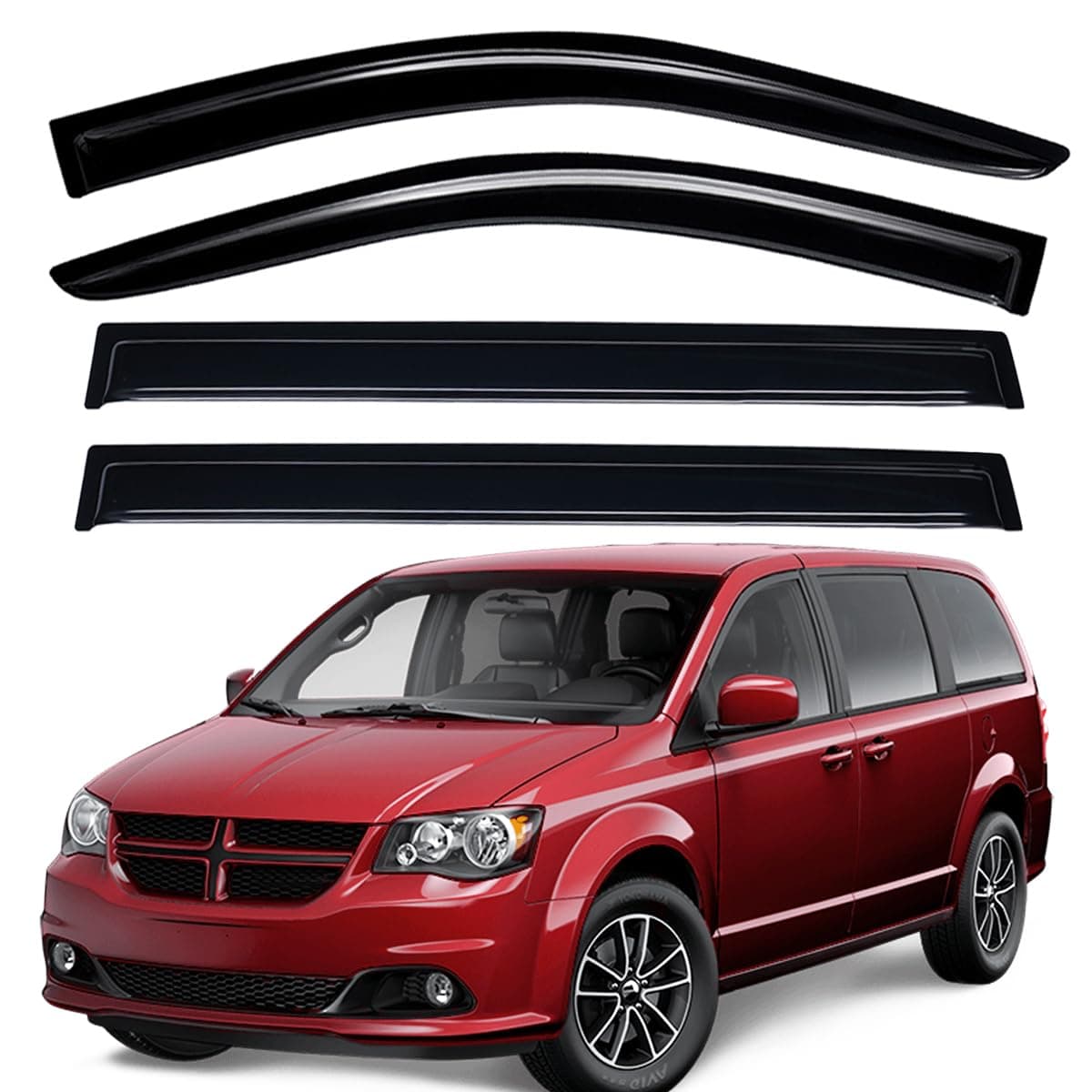 Lightronic Extra Durable Outside-Mount Auto Vent Window Visor, Fits 2008-2020 Dodge Grand Caravan, 2008-2016 Chrysler Town & Country, UV Protection Rain Guard, Original Wind Deflector, Smoke, 4-Pcs