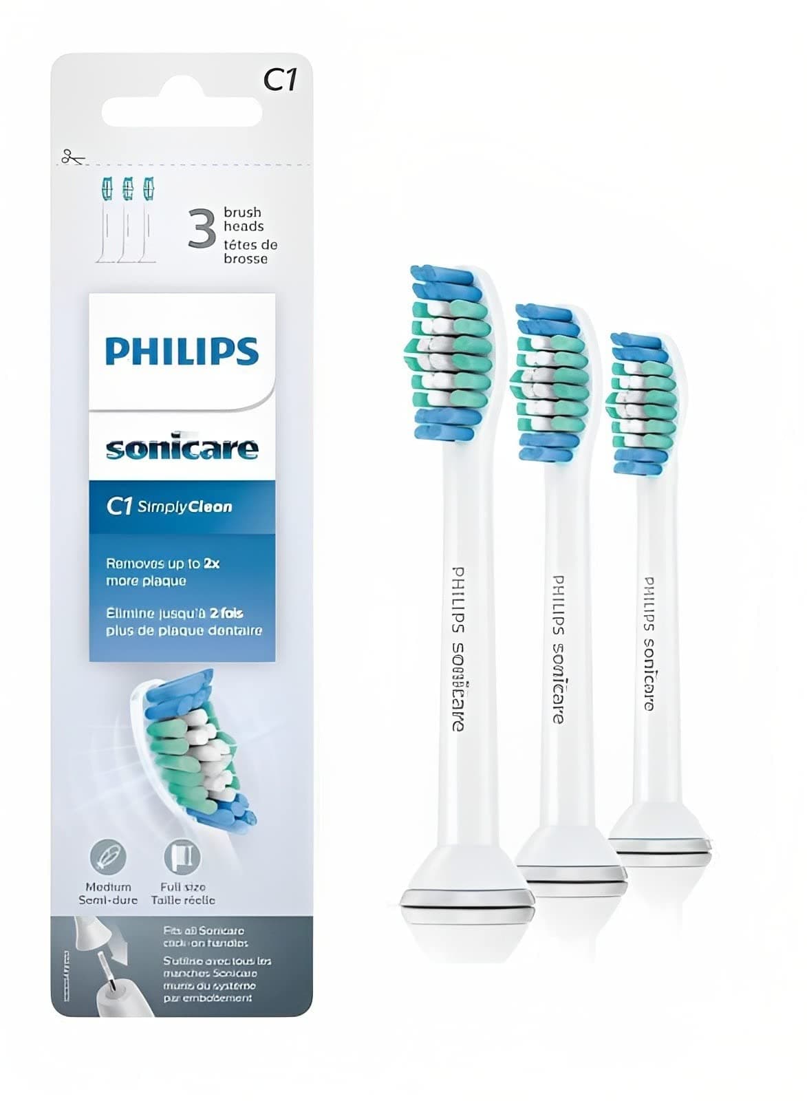 Philips Sonicare Simply Clean Replacement Brush Heads, White, 3 Pack, HX6013/04