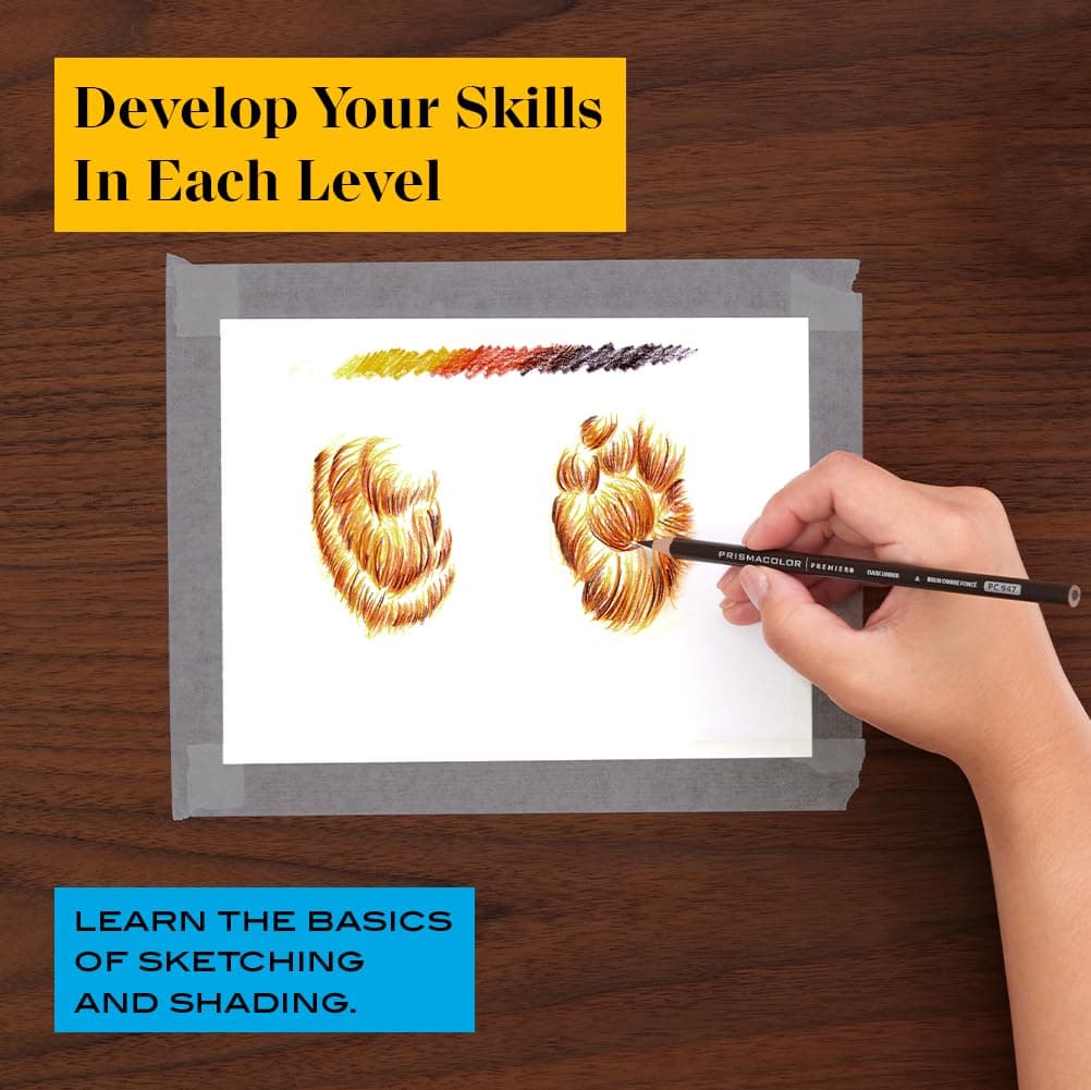 Prismacolor Technique Drawing Set, Level 1 Drawing & Shading, 26-Piece Animal Drawing Set