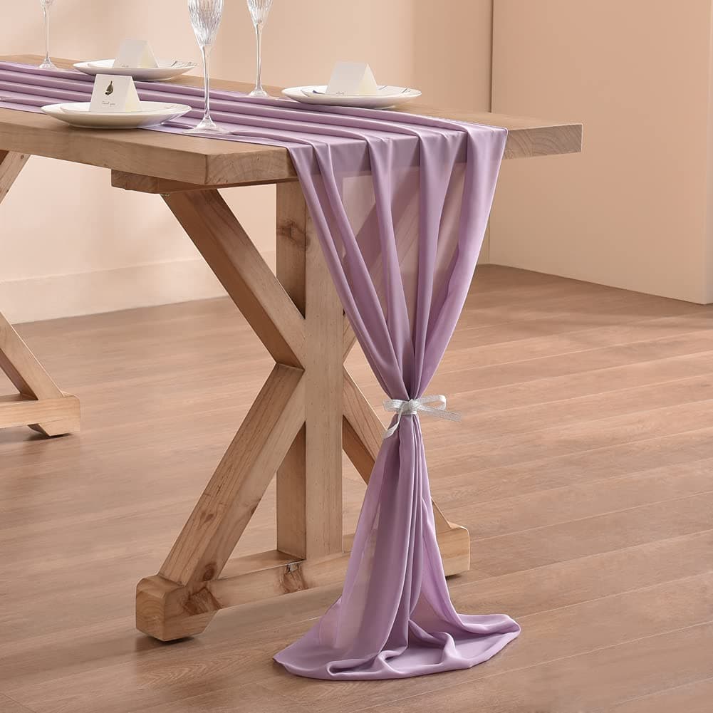 Socomi Lavender Purple Chiffon Table Runner Easter Spring Boho Rustic 14ft 29x170 Inches Wedding Runner Sheer Romantic Bridal Shower Decorations