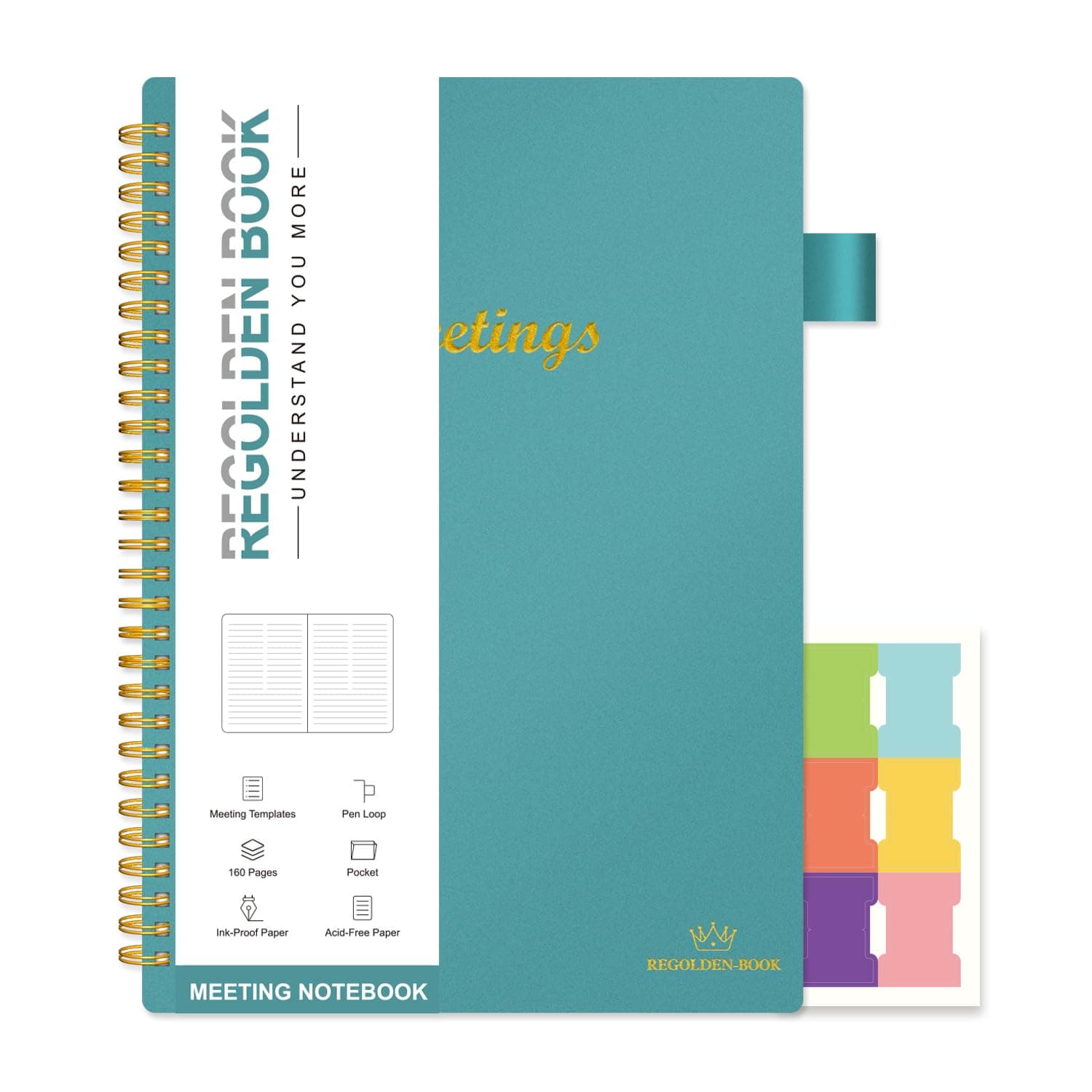 Meeting Notebook for Work with Action Items, Project Planner Notebook for Note Taking, Office/Business Meeting Notes Agenda Organizer for Men & Women, 160 Pages (7”x10”), Teal
