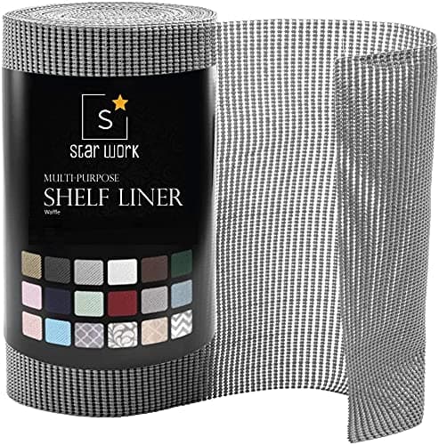 Star Work 30x500 Cms Shelf Liners for Kitchen Shelves|Cabinet Cupboard Sheets|Wardrobe Mat Anti-Skid and Slip Drawer Matting Roll Waterproof Slab Cover with Extra Grip (Grey, Washable), Anti-Slip Mat