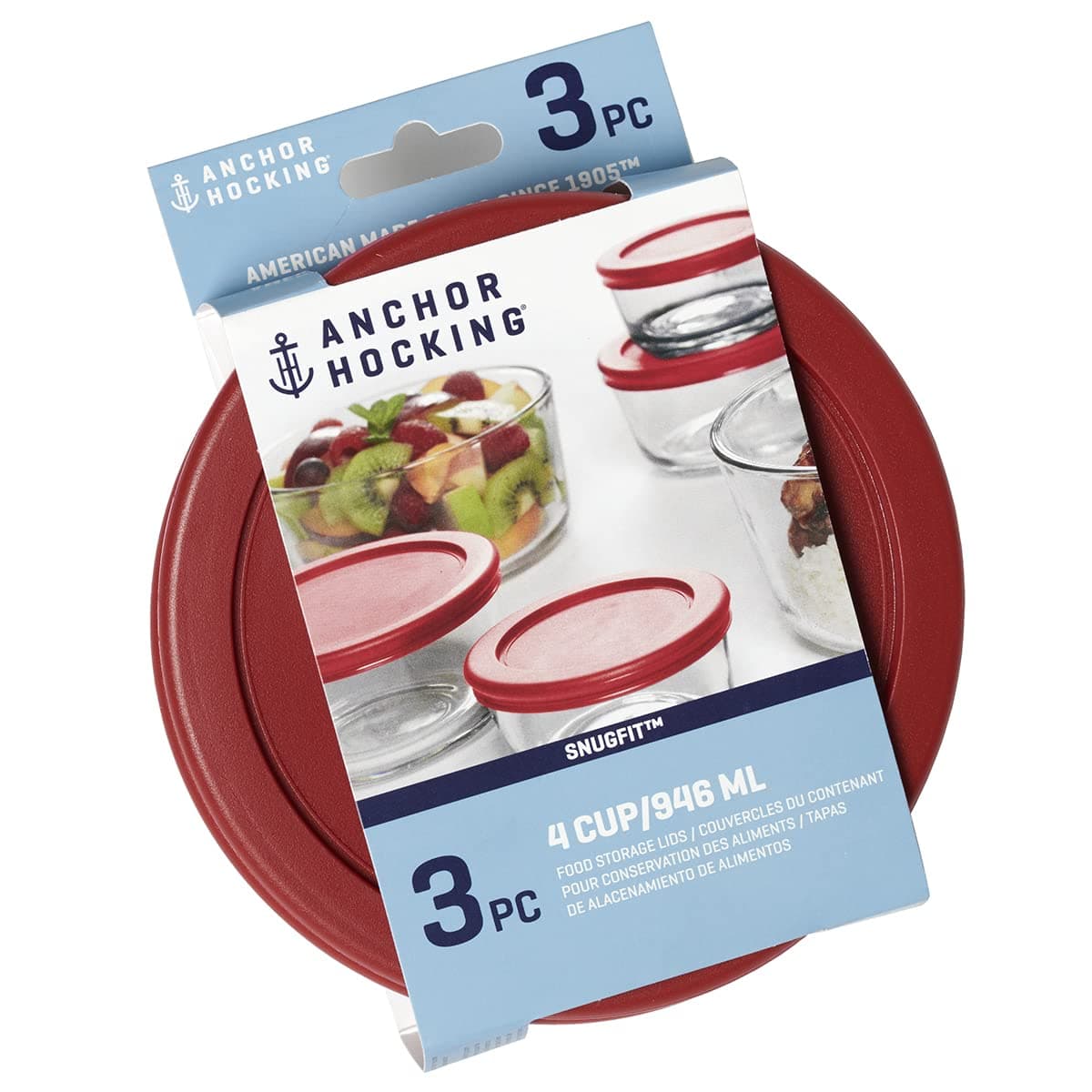 Anchor Hocking 3 Pack Replacement Lids for 4 Cups/946ml Round Red