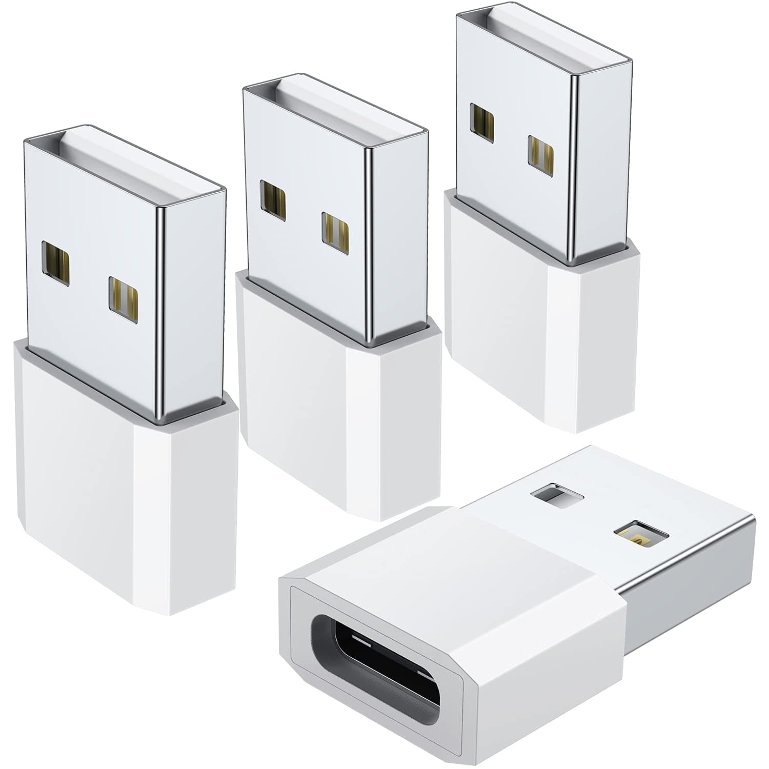 USB C Female to USB Male Adapter (4-Pack), Type C Charging Cord Connect USB A Charger for iPhone 17 16 15 14 13 12 11 Pro Max, iPad Air 5 Mini 6, Samsung Galaxy S25 S24 S23 S22 Ultra,Google Pixel 9 8