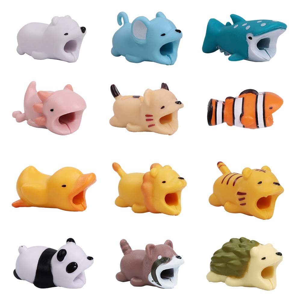 YMHPRIDE 12 Pack Cute Cartoon Animal Cable Protector, Prevents Cable Break Cable Protector Case for iPhone/iPad, Various Animal Cable Chewers Mini Cables
