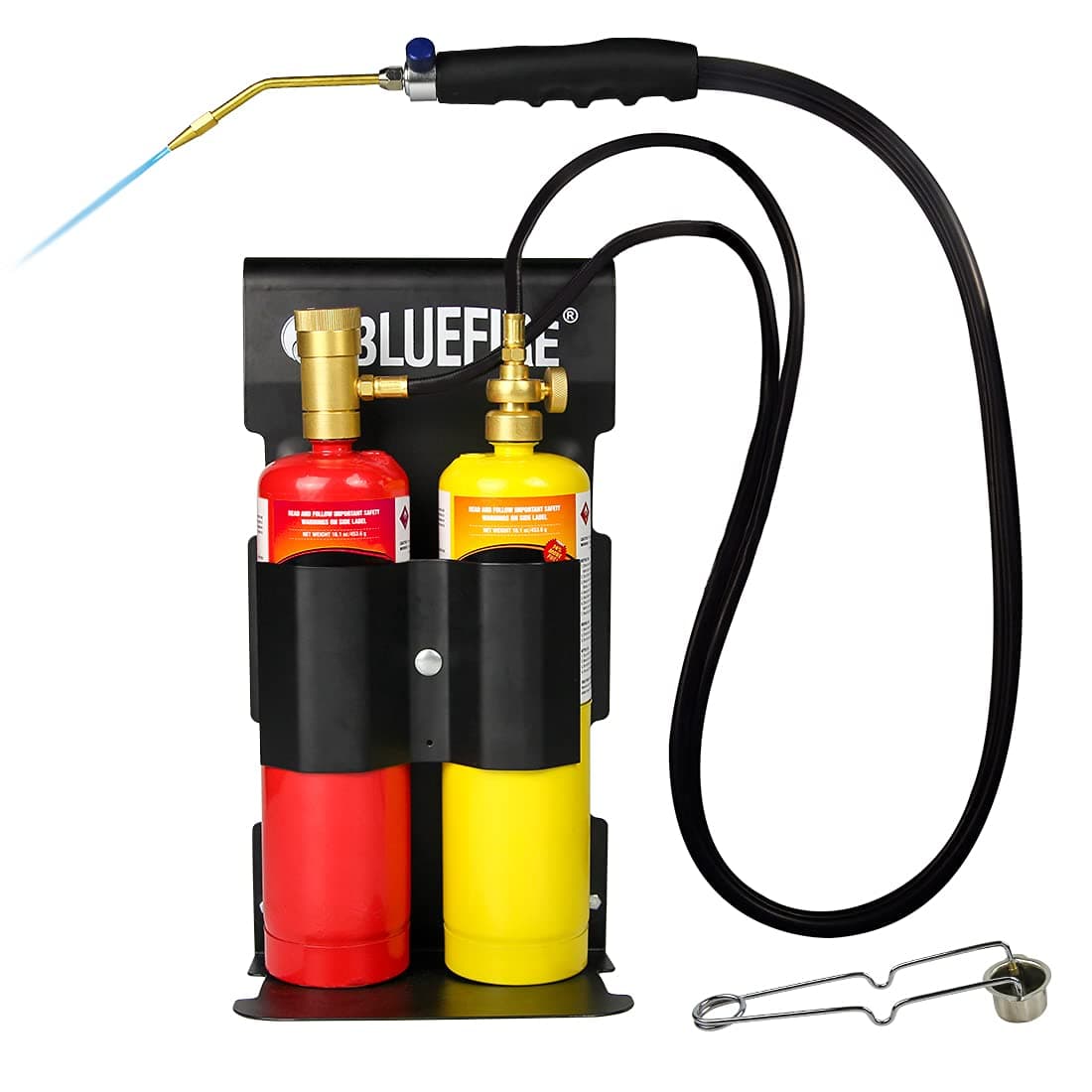 BLUEFIRE Oxypropane Welding Gas Cutting Torch Kit with Flint Lighter and Cylinder Holder Rack - For Jewelers Hvac Map Gas Torch Kit Brazing Mapp Gas Torch, Soldering Oxy Acetylene Torch Kit