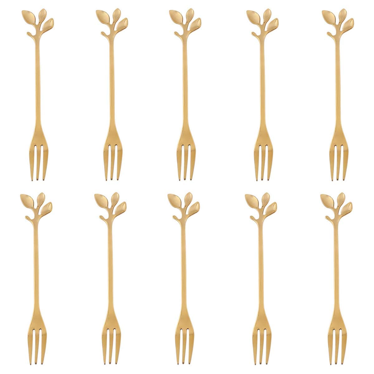 10-Pcs Mini Gold Leaf Dessert Forks - 4.7-Inch