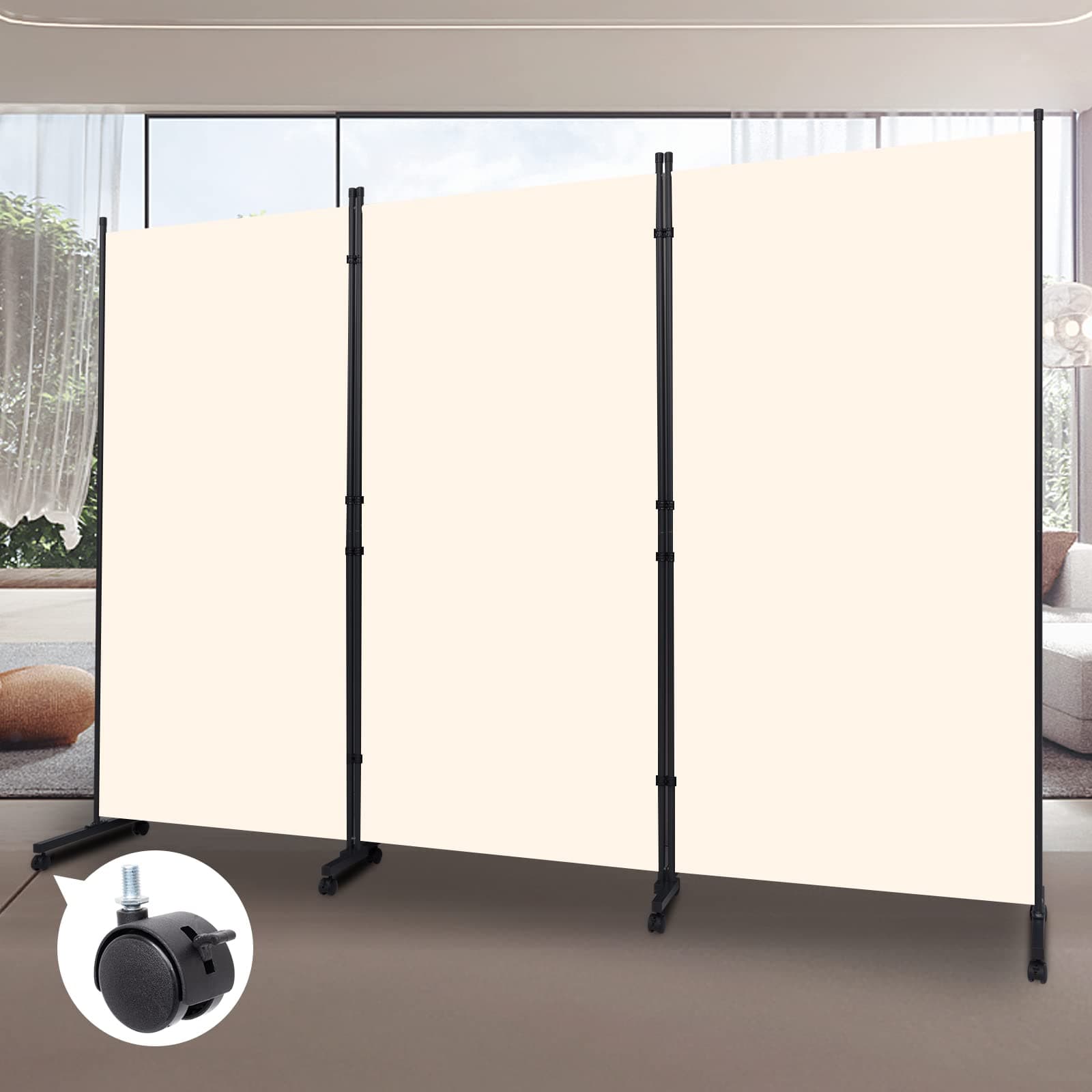 Room Divider Folding Privacy Screens with Wheels, 6FT Tall Divider for Room Separation, 3 Panel Movable Room Partitons and Dividers, Indoor Room Dividers Panel with Non-See Through Fabric for Office