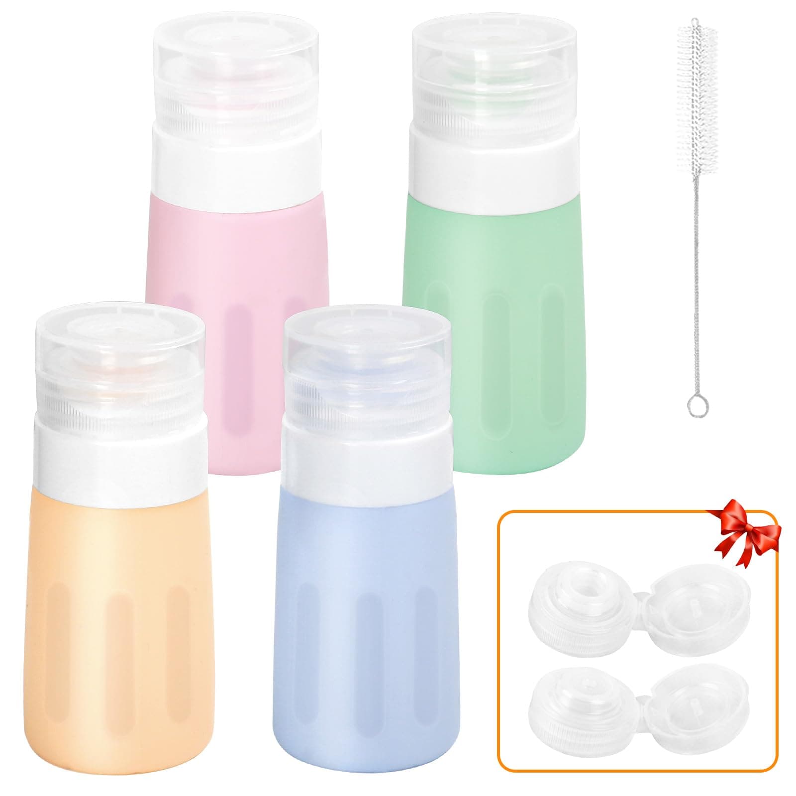 4Pcs Condiment Squeeze Bottles for Sauces, Leakproof Salad Dressing Container to Go, Small Silicone Squeeze Bottles with Brush, Condiment Containers Dispenser for Ketchup Hot Sauce Lunch Travel, 2 Oz