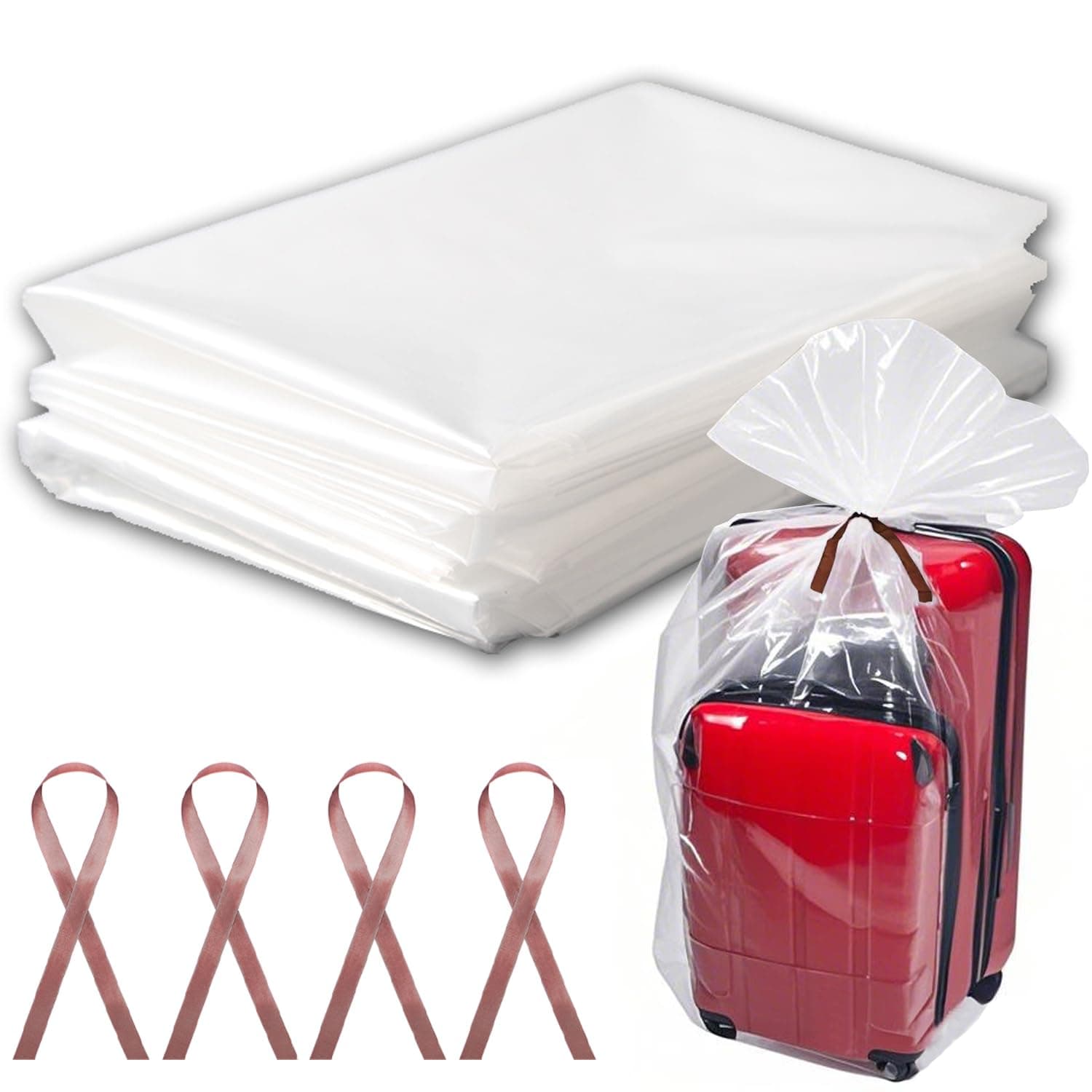4 Pcs Large Clear Plastic Bags, 40" x 60" Dustproof Large Storage Bags, Moistureproof Giant Extra Luggage Storage Bags for Luggage, Suitcase,Furniture(Include 4 Ribbons)