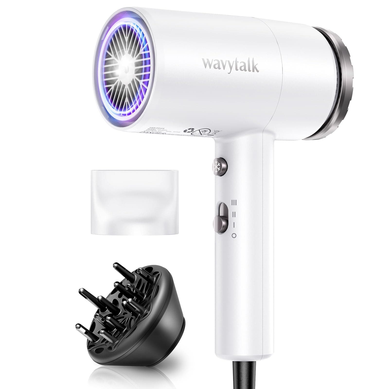 Hair Dryer with Diffuser 1875W Ionic Blow Dryer for Fast Drying with Concentrator Lightweight White.