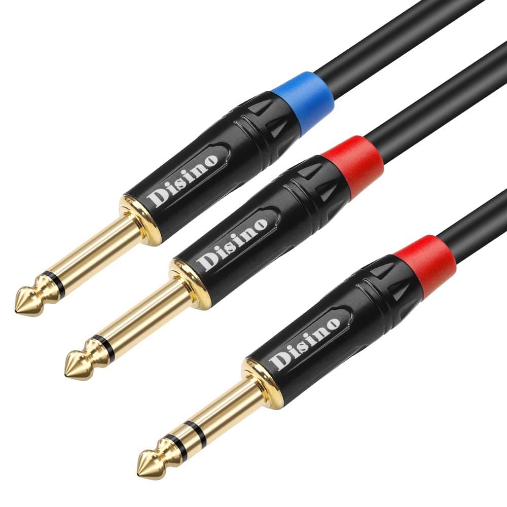 Disino 1/4 inch TRS Stereo Y-Splitter Insert Cable, 1/4 Inch Male Jack to Dual 1/4inch(6.35mm) Male TS Mono Breakout Cable Audio Patch Cord - 3.3 Feet/1 Meter