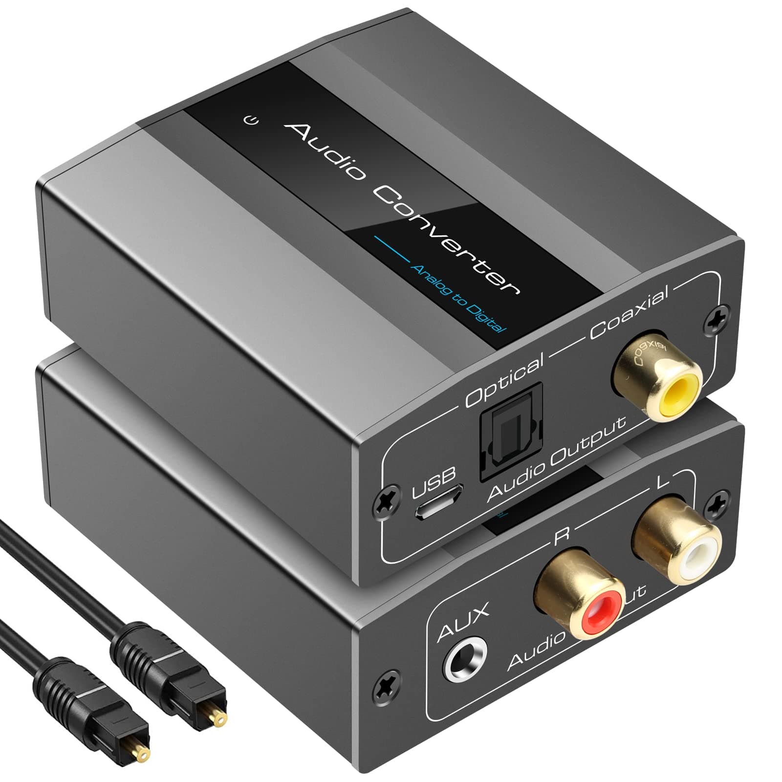 VEDINDUST Analog to Digital Audio Converter RCA to Optical with Cable RCA L R or 3.5mm Jack to Toslink and Coaxial Adapter for Soundbar