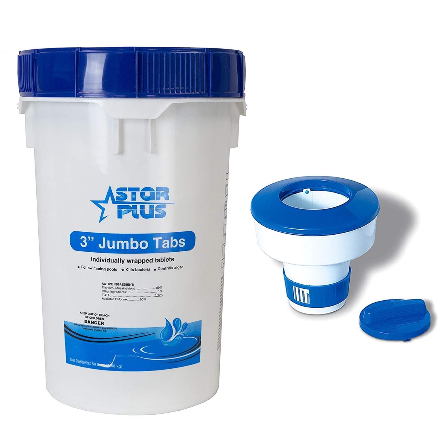 NAVA Pool Solutions 50 lbs Bucket 3" Pool/Spa Chlorine Tablets + Adjustable Dispenser
