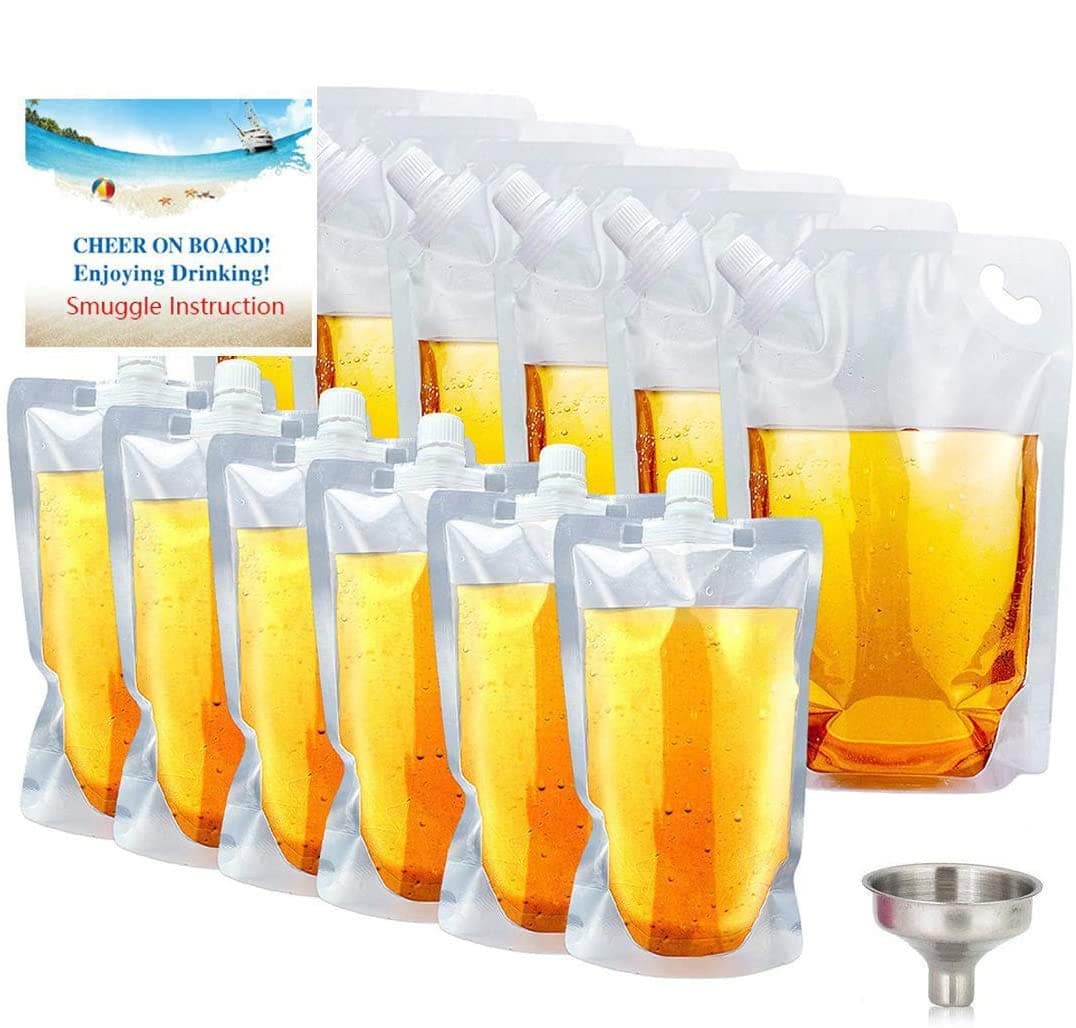 GENNISSY 12PCS Plastic Drinks Flasks for Traval Drink Pouches with Funnel Reusable Liquor Pouch for Traval Outdoor Festivals