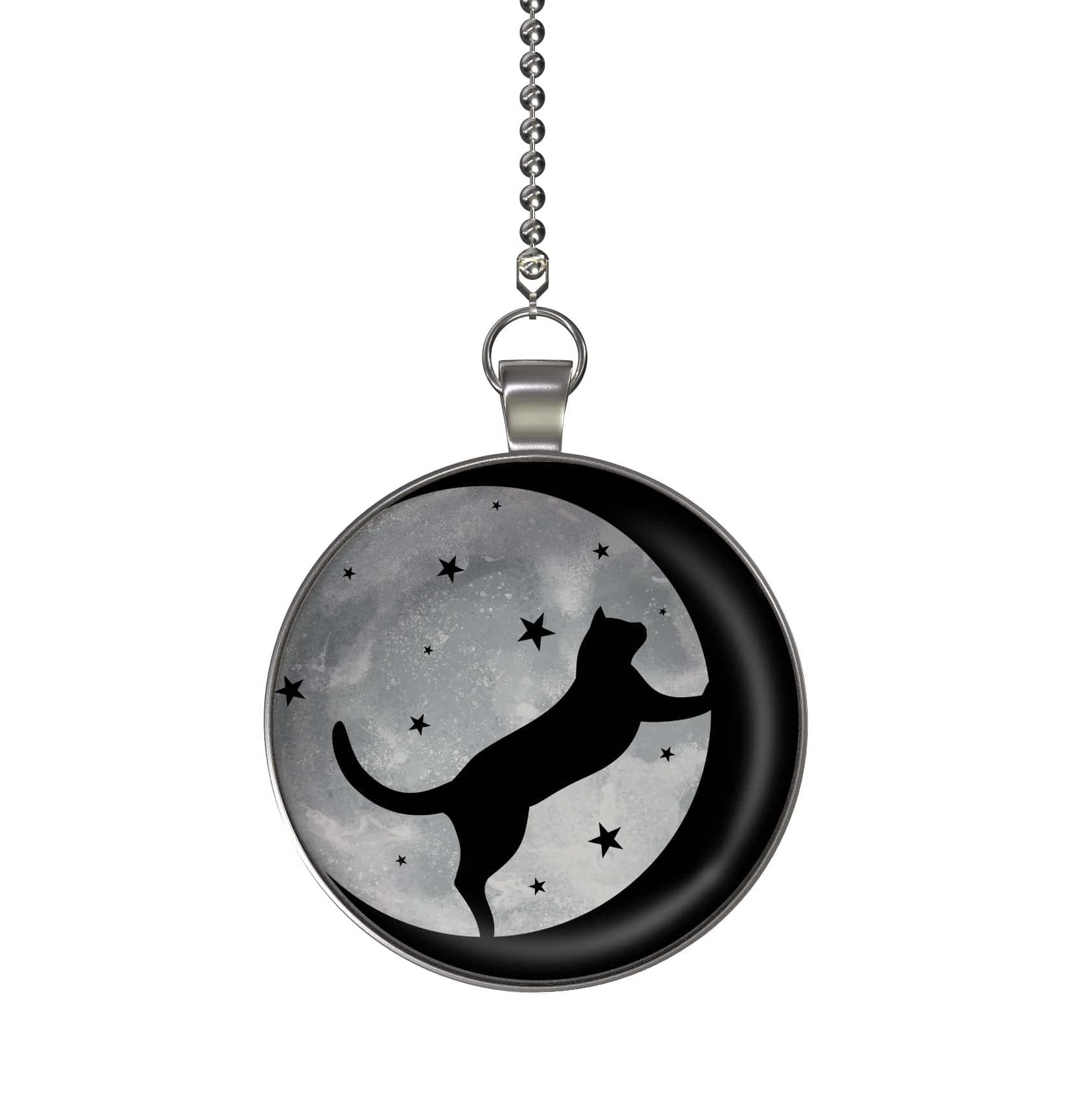 Crescent Moon Cat Glow in The Dark Ceiling Fan and Light Pull Chain Pendant