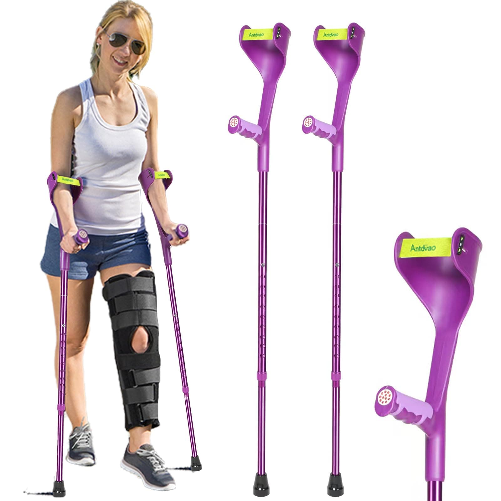 Forearm Crutches Pair Folding Forearm Crutches Anti-Drop Cuff Reduces The Hassle of Picking Up Forearm Crutch,Comfortable Grip and Wear-Resistant, Non-Slip Forearm Crutches (Violet)
