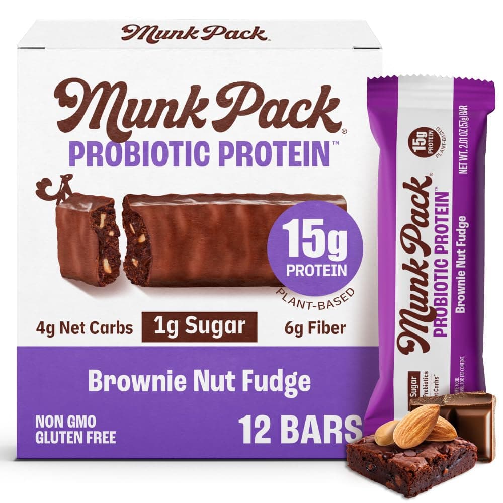 Brownie Nut Fudge Keto Protein Bars | 15g Protein, 1g Sugar, 4g Net Carbs | Vegan, Plant-Based Snacks for Gut Health | 12 Count