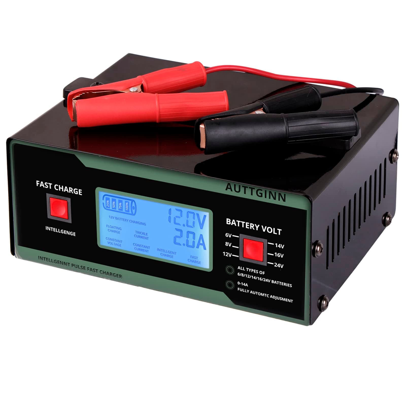 8 volt Battery Charger 0-10A Smart Adjustable Car Battery Charger and Maintainer with Cable Clamps and handle,Smart Trickle Charger for Automotive,RV,Golf cart,6/8/12/16/24V Batteries