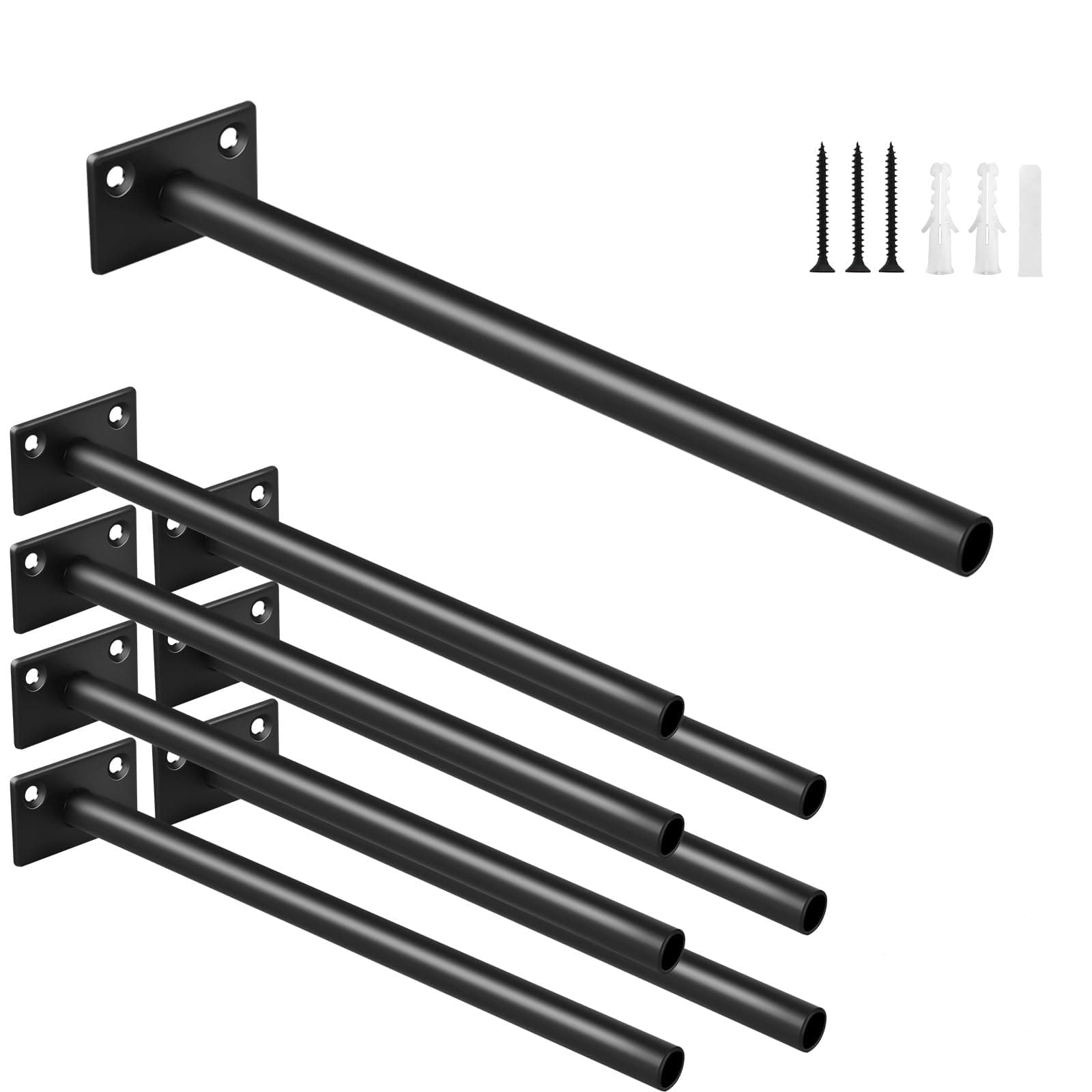 8 Pcs 8" Black Steel Floating Shelf Bracket Blind Shelf Supports - Hidden Brackets for Floating Wood Shelves - Concealed Blind Shelf Support – Screws and Wall Plugs Included