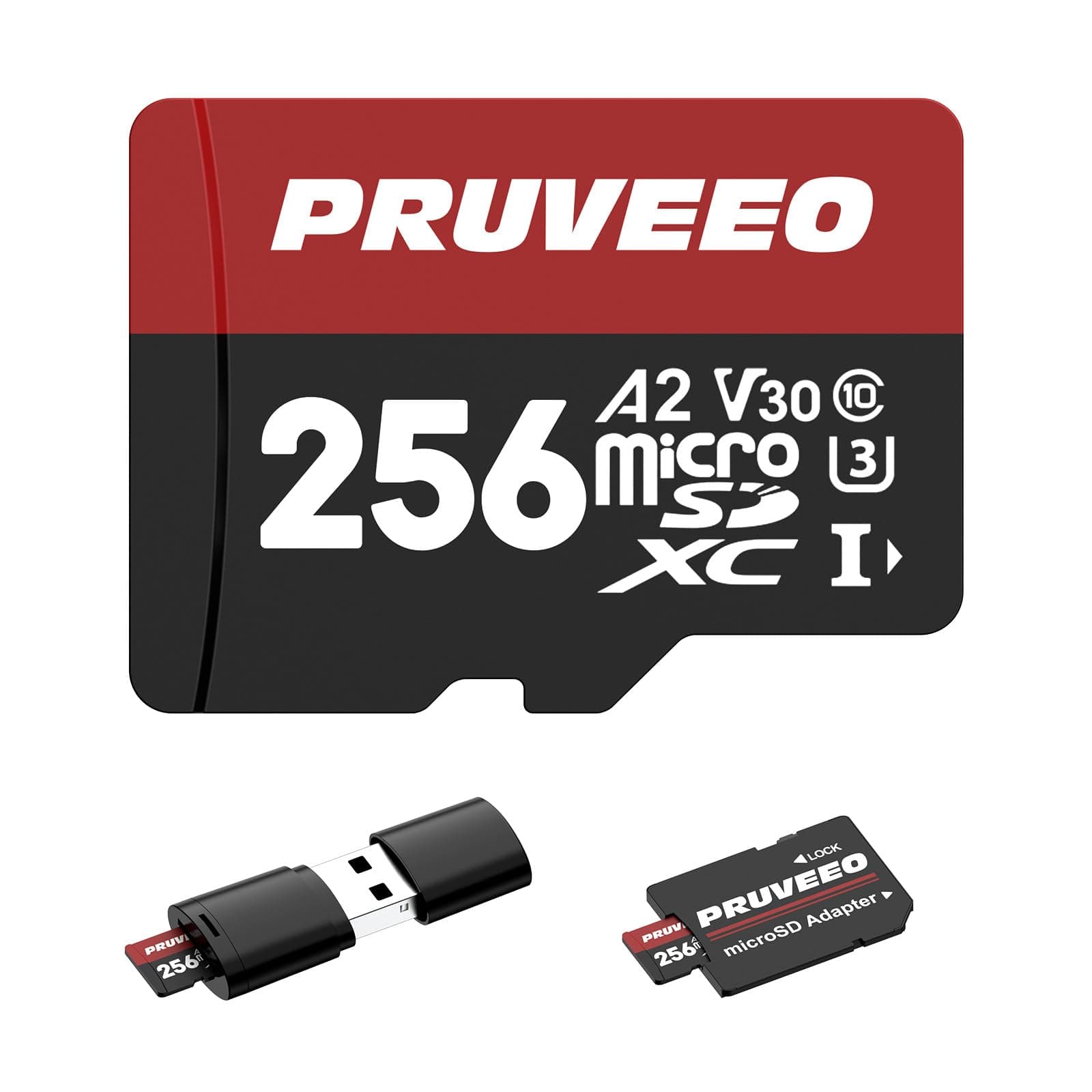 Pruveeo 256GB MicroSDXC Memory Card with Adapter for D90/D80/J20 Dash Cam, Body Cam, and Security Camera – Class 10, U1, V30 (MB-MJ128KA/AM)