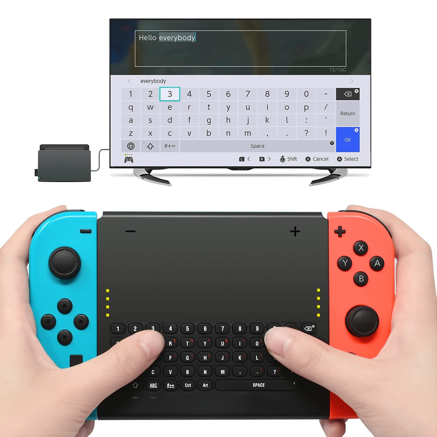 FYOUNG Wireless Keyboard Compatible with Nintendo Switch/Switch OLED, Wireless Gamepad Chatpad Message Keyboard for Switch, 2.4G USB Rechargable Handheld Remote Control Keyboard with a 2.4G receiver