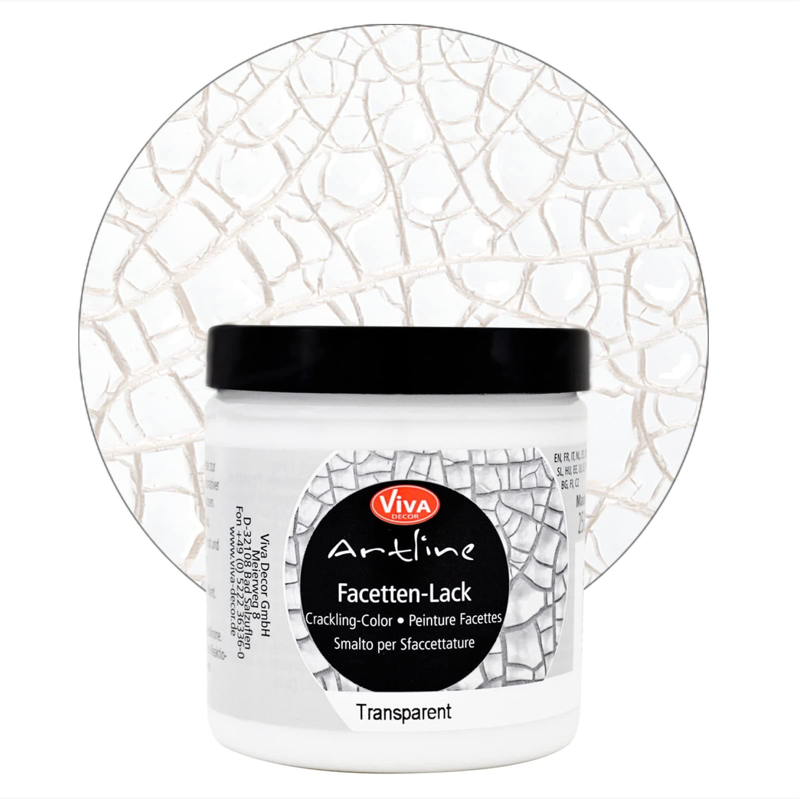 Viva Decor®️ Facetten Lack - texture paste crackle medium (transparent, 8,45 fl oz) crackle texture paste waterbased - non toxic - paint for glass, porcelain, canvas etc. - Made in Germany