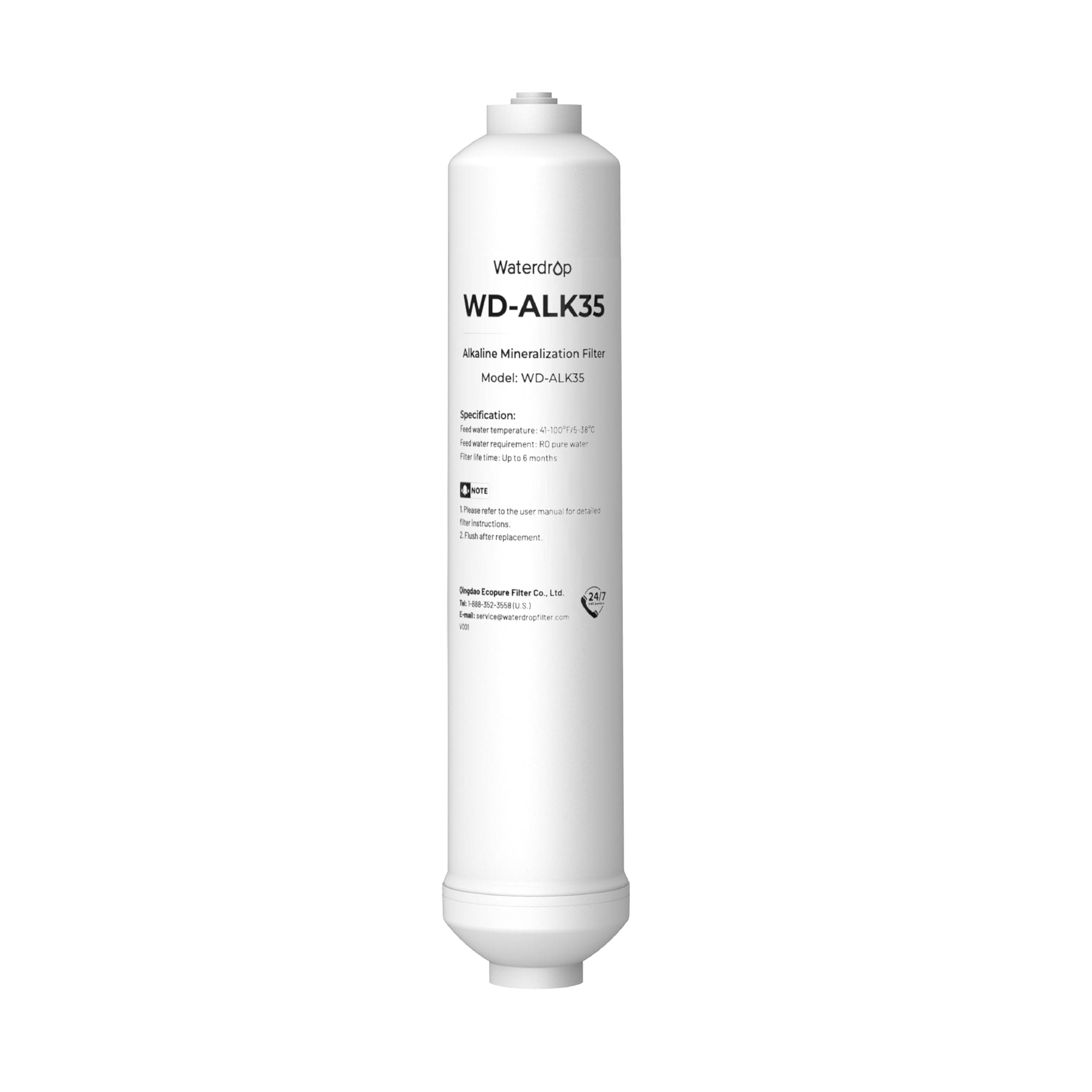 Waterdrop ALK35 ๐๐ฅ๐ค๐๐ฅ๐ข๐ง๐ Water Filter, Alkaline Filter for Reverse Osmosis System, pH Balance and Restore Minerals for RO Filter, Under Sink Water Filter, 1/4" Quick Connect