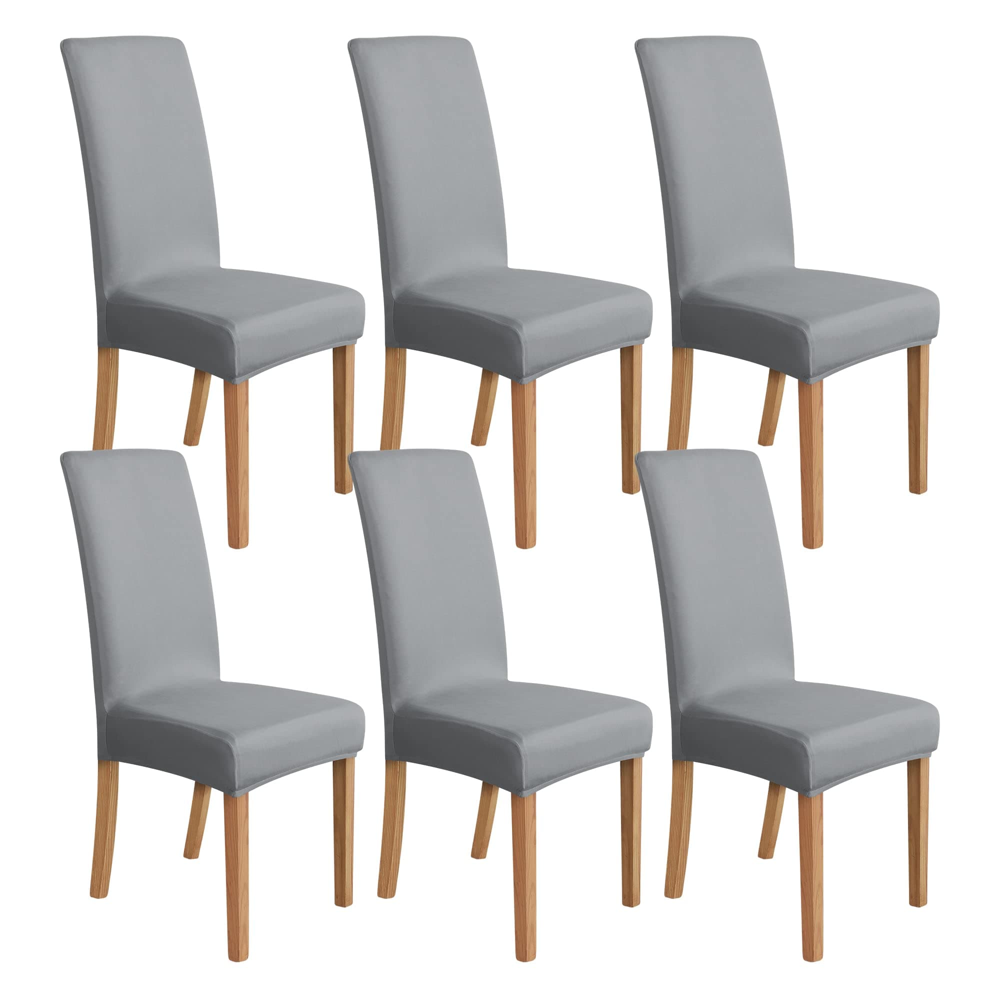 Amazon Basics Stretch Dining Chair Covers, Set of 6, Light Grey, Solid