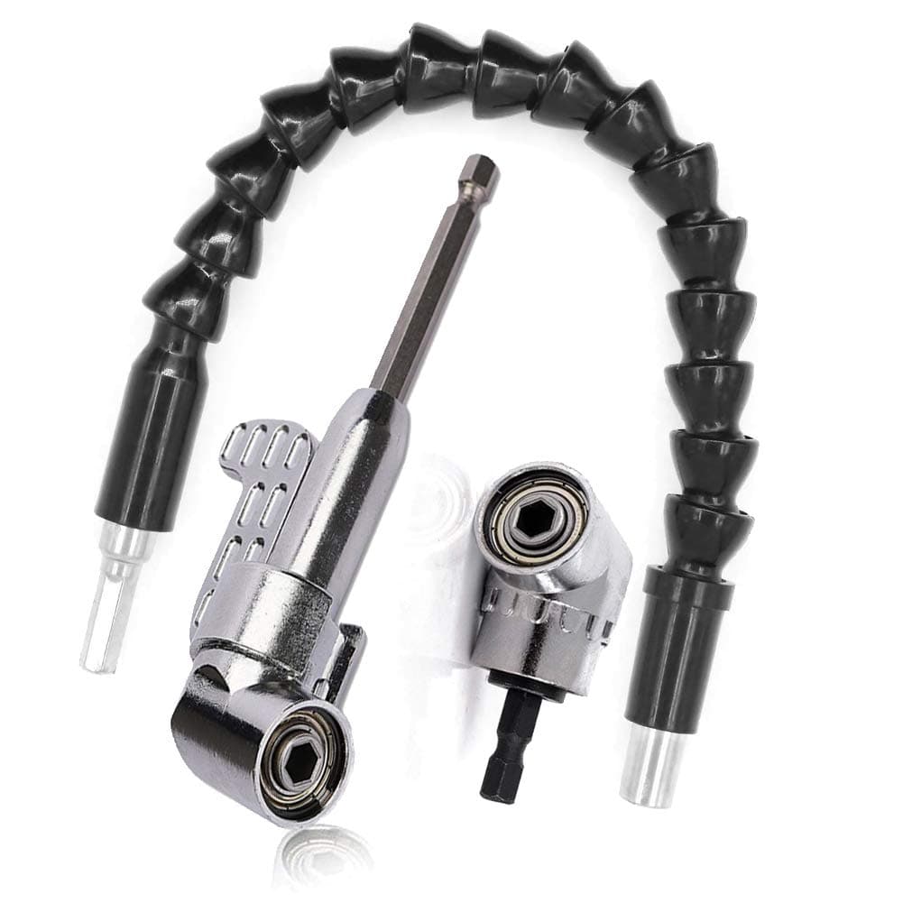 FORTSPANG 2Pcs 105 Degree 1/4”Right Angle Drill Adapter Hex Shank Screwdriver Angled Bit Holder Power Drill Tool and Flexible Angle Extension Bit Kit for Drill Or Screwdriver 1/4" Socket Adapter