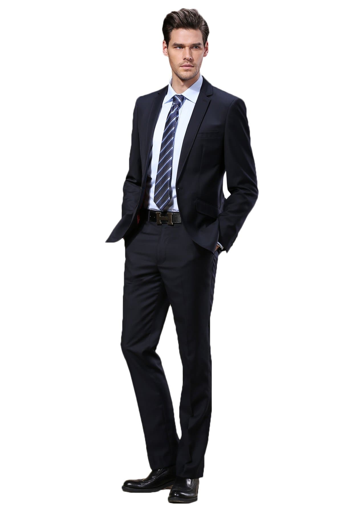 DAROuomo 8602 Men's Suit one Button Side Vent Jacket Flat Front Pants.