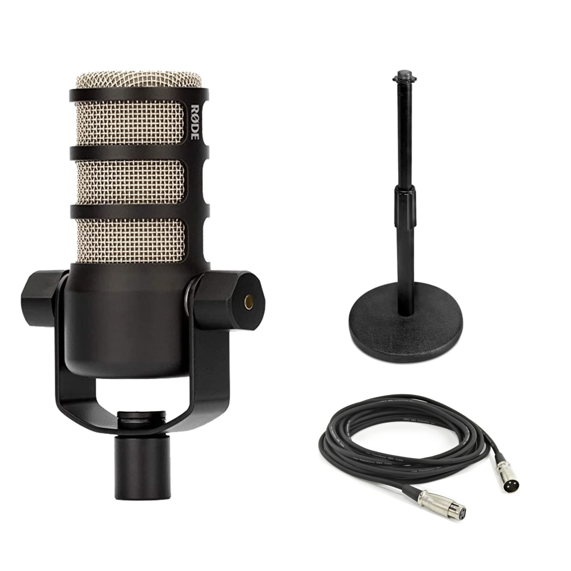 Rode PodMic Dynamic Podcast Microphone with Gator GFW-MIC-0501 Desktop Mic Stand, XLR Cable and StreamEye Polishing Cloth