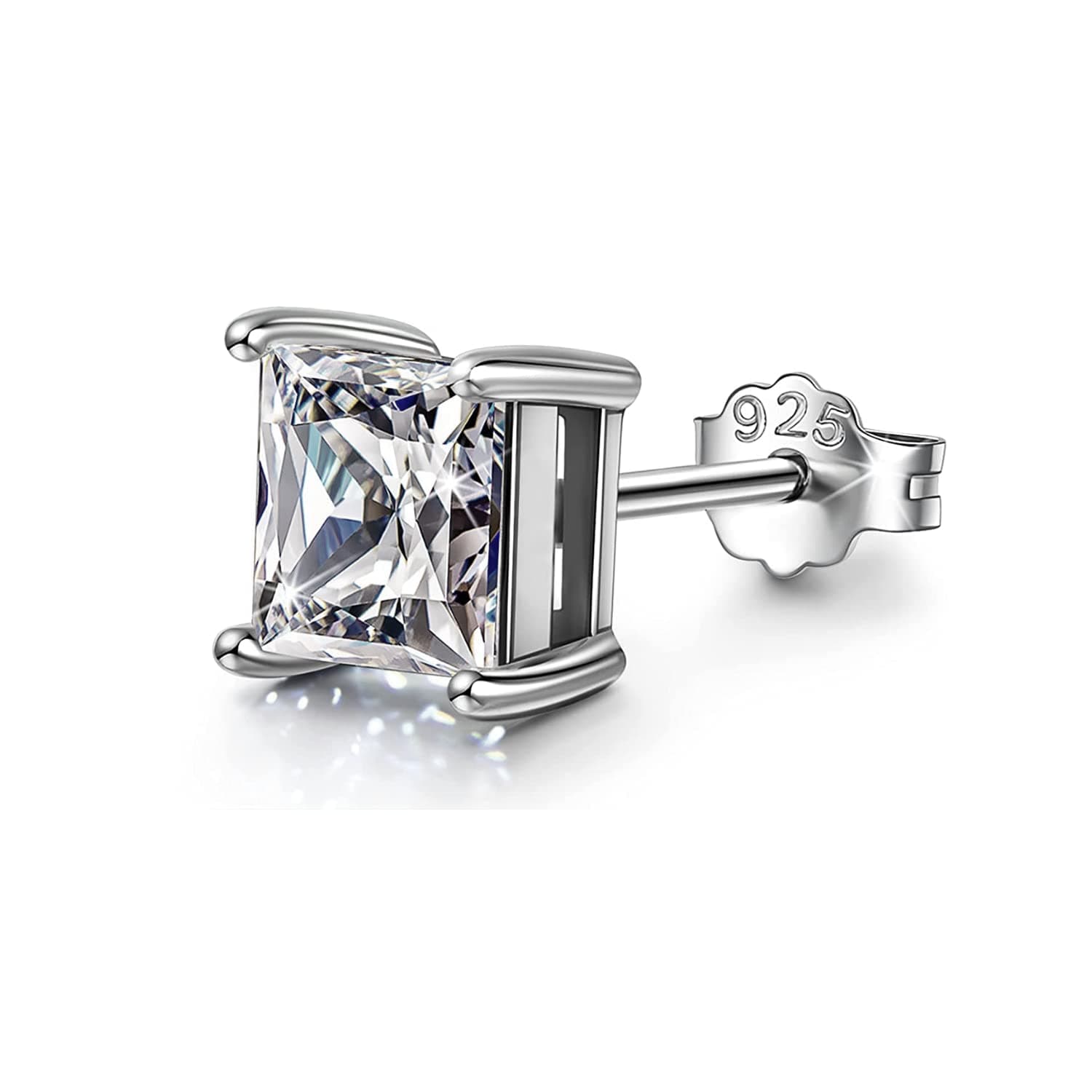 925 Silver Men's Square Solitaire Stud Earring | 92.5 Sterling Silver and Diamond like Brilliance Sparkling Zirconia | Single Stud for Men | Lovely Gift
