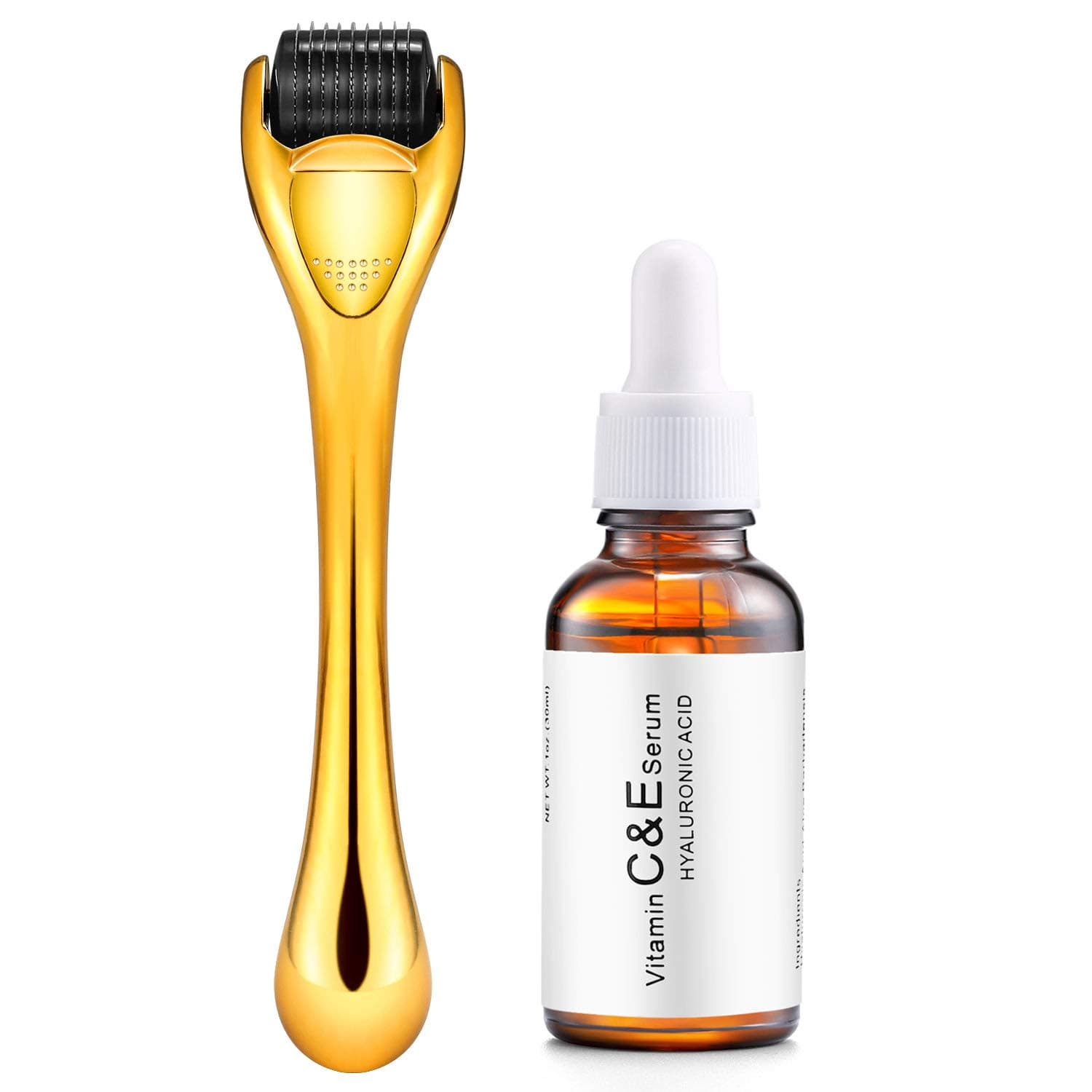 1.00mm Derma Roller Microneedle Kit with Face Serum – Set With Micro Needle Dermaroller + Vitamin C with Hyaluronic Acid Facial Serum