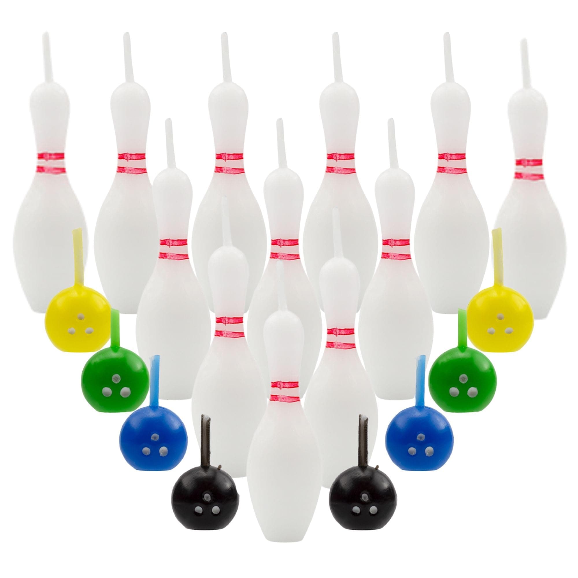 Bowling Cake Candle Set (20-Piece Pins and Balls Birthday Candle Set), 20 Candles Total w/ 12 Pins and 8 Colored Balls